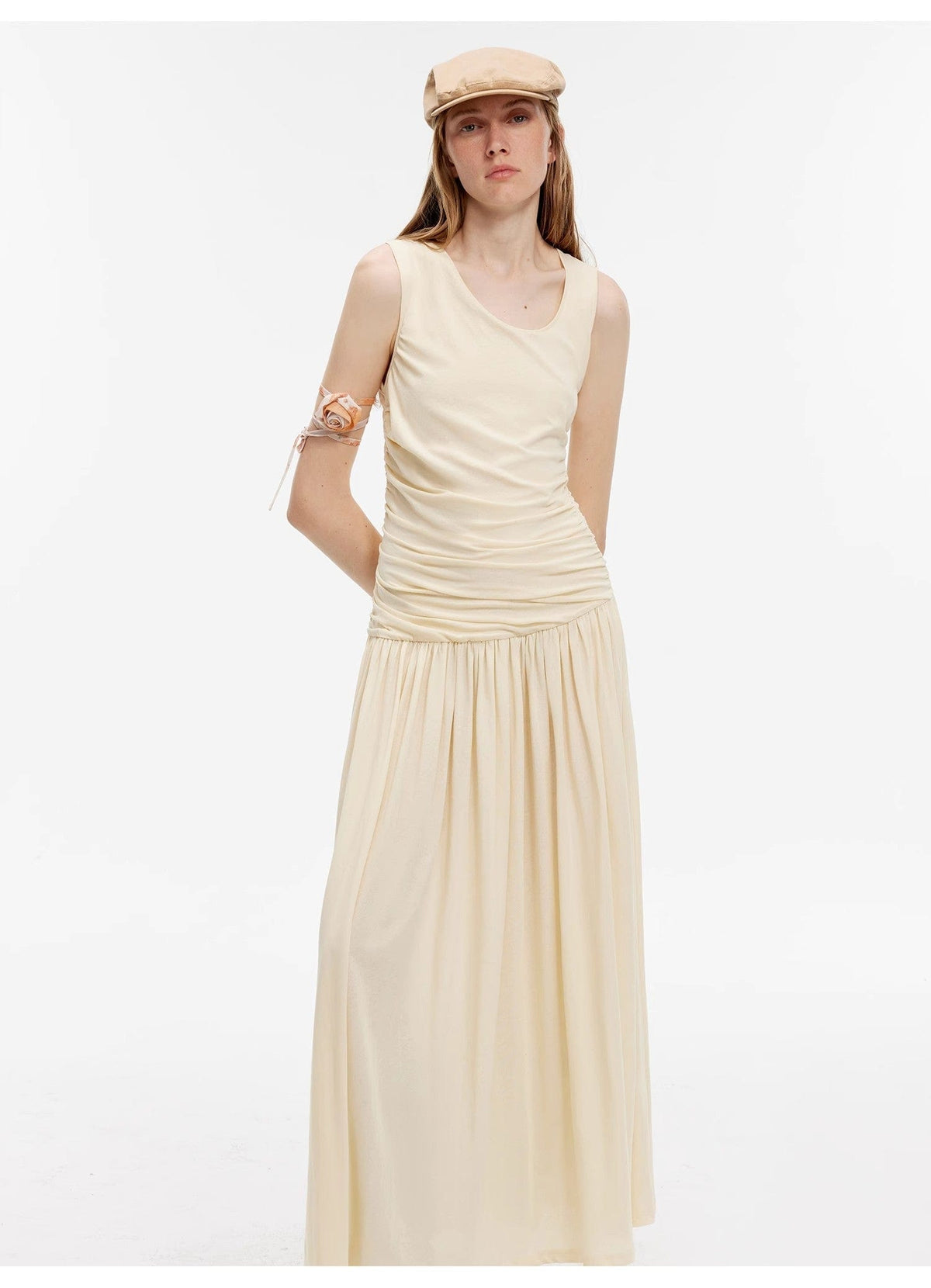 Fireladyfur Clothing Women's Fashion - Women's Clothing - Dress - Sleeveless Dress "Casual Commuting" Light Luxury Mercerized Cotton Special-Shaped Collar Waist Irregular Lazy Long Dress