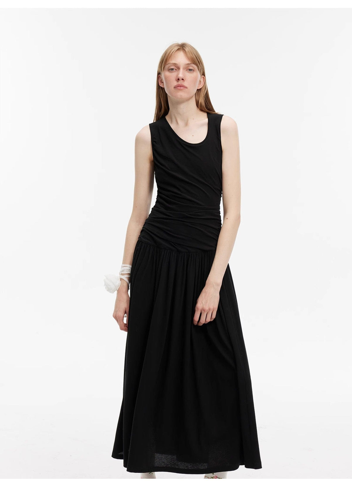 Fireladyfur Clothing Women's Fashion - Women's Clothing - Dress - Sleeveless Dress "Casual Commuting" Light Luxury Mercerized Cotton Special-Shaped Collar Waist Irregular Lazy Long Dress