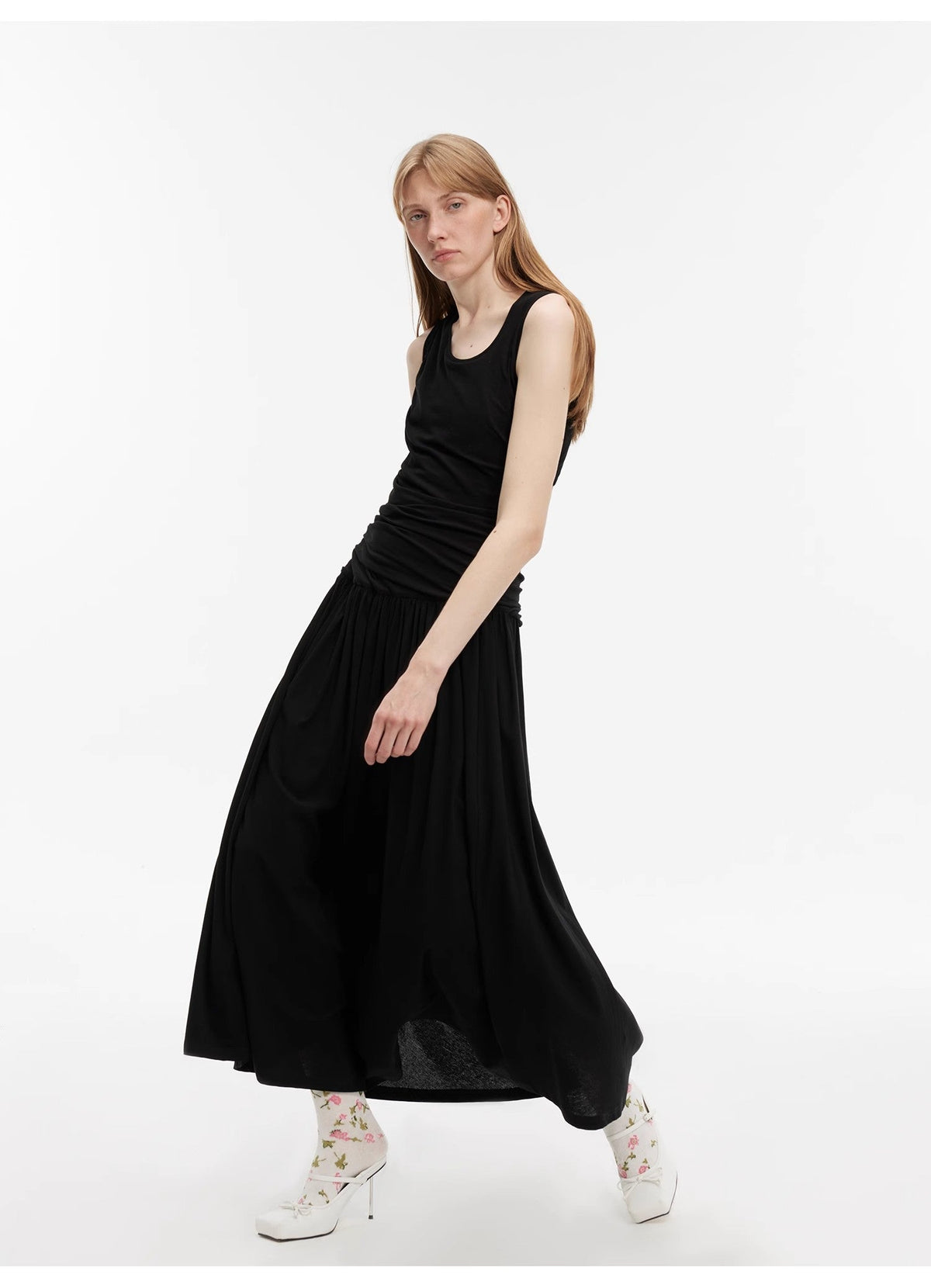 Fireladyfur Clothing Women's Fashion - Women's Clothing - Dress - Sleeveless Dress "Casual Commuting" Light Luxury Mercerized Cotton Special-Shaped Collar Waist Irregular Lazy Long Dress