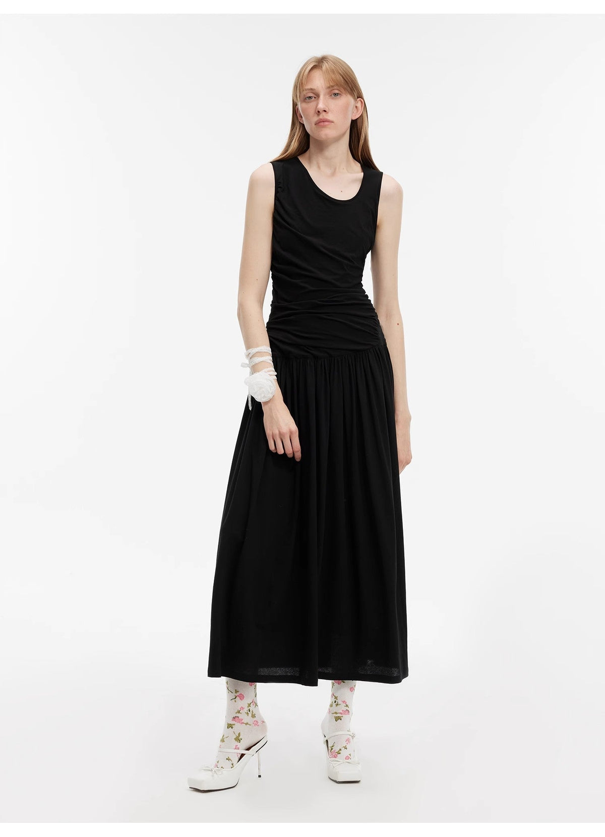 Fireladyfur Clothing Women's Fashion - Women's Clothing - Dress - Sleeveless Dress "Casual Commuting" Light Luxury Mercerized Cotton Special-Shaped Collar Waist Irregular Lazy Long Dress