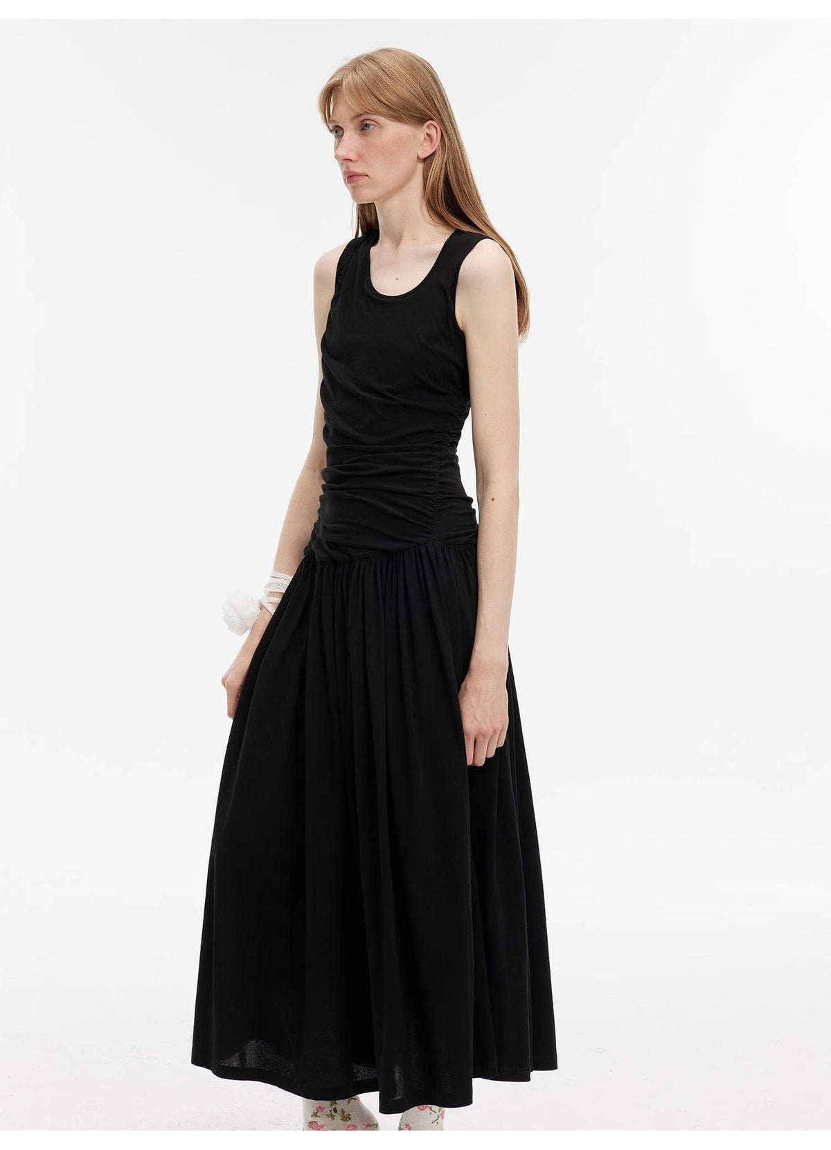 Fireladyfur Clothing Women's Fashion - Women's Clothing - Dress - Sleeveless Dress "Casual Commuting" Light Luxury Mercerized Cotton Special-Shaped Collar Waist Irregular Lazy Long Dress