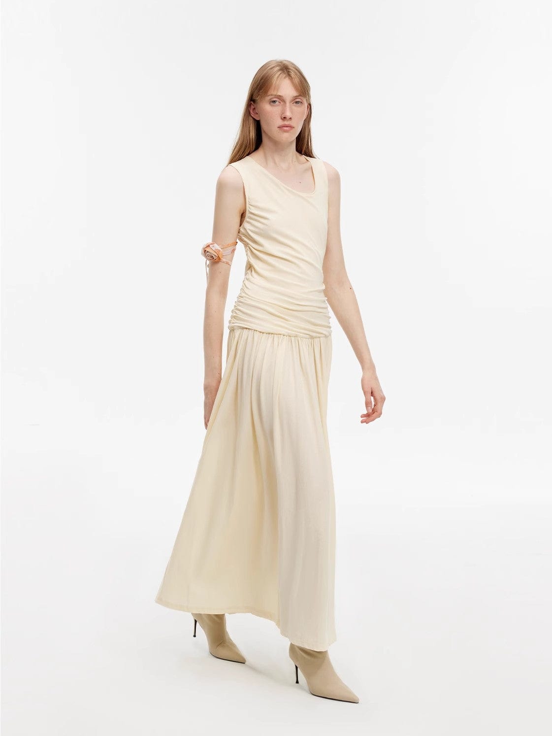 Fireladyfur Clothing Women's Fashion - Women's Clothing - Dress - Sleeveless Dress "Casual Commuting" Light Luxury Mercerized Cotton Special-Shaped Collar Waist Irregular Lazy Long Dress