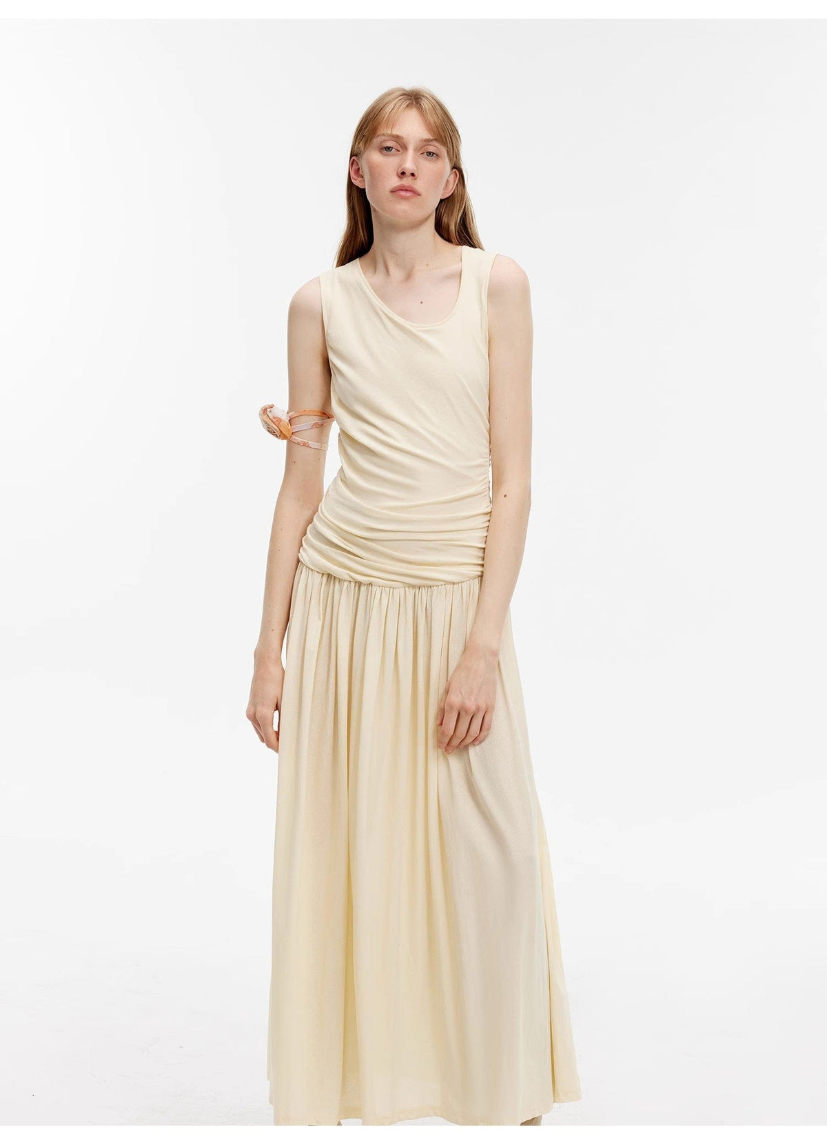 Fireladyfur Clothing Women's Fashion - Women's Clothing - Dress - Sleeveless Dress "Casual Commuting" Light Luxury Mercerized Cotton Special-Shaped Collar Waist Irregular Lazy Long Dress