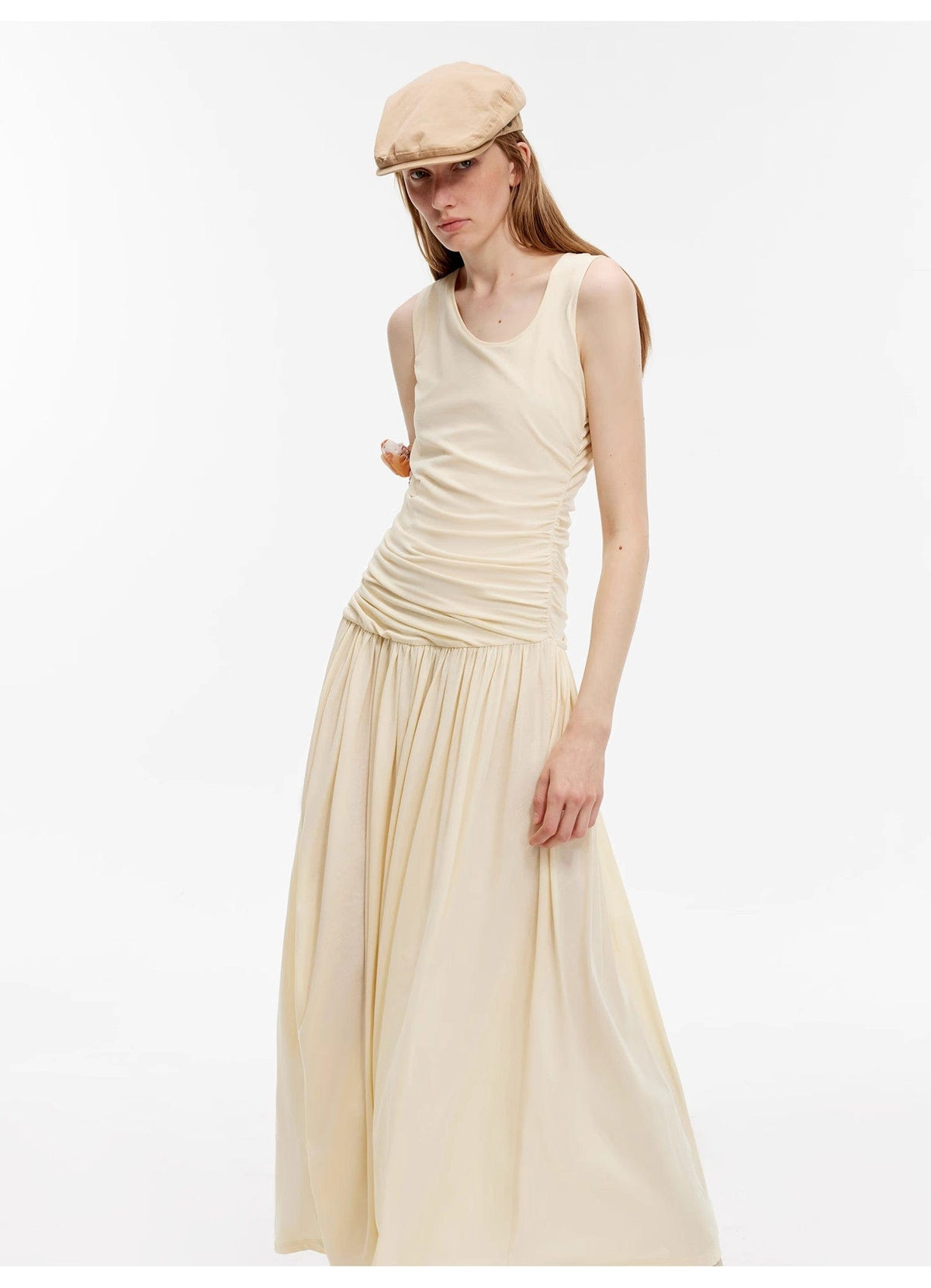 Fireladyfur Clothing Women's Fashion - Women's Clothing - Dress - Sleeveless Dress "Casual Commuting" Light Luxury Mercerized Cotton Special-Shaped Collar Waist Irregular Lazy Long Dress