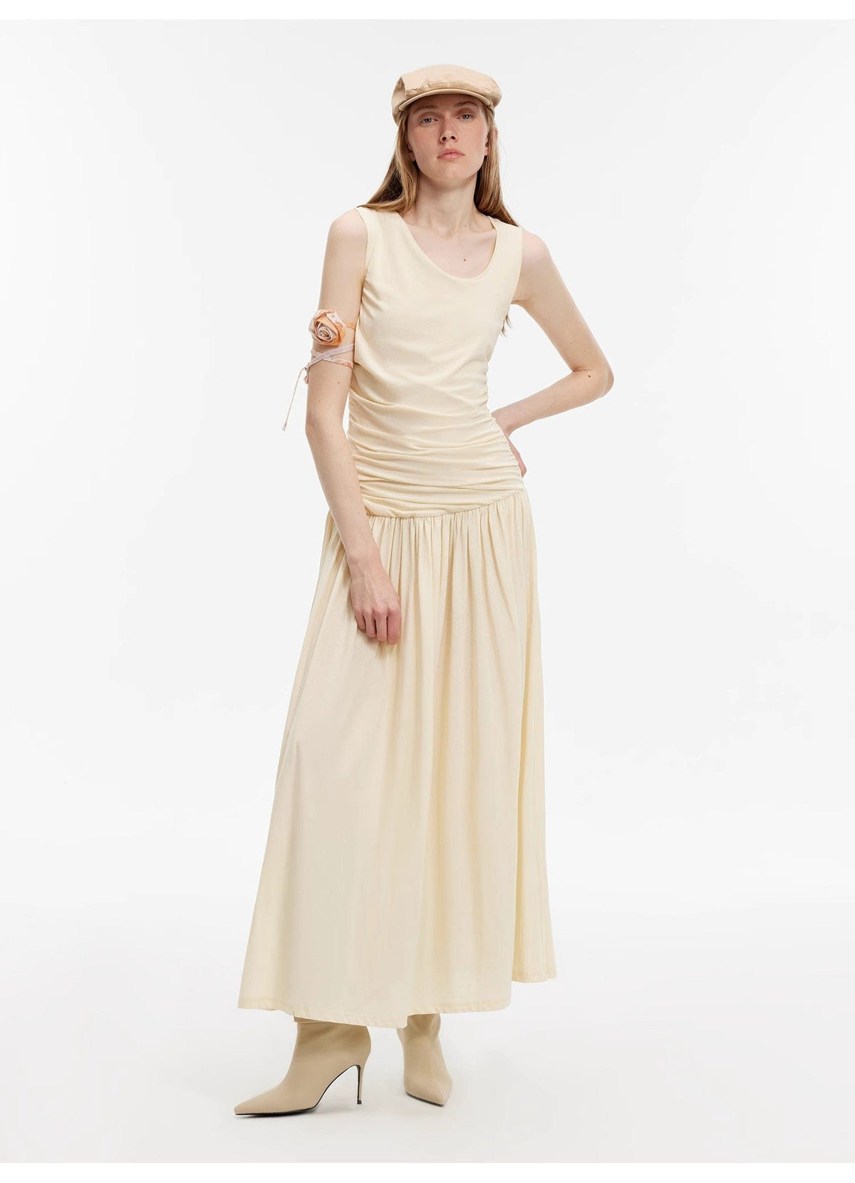 Fireladyfur Clothing Women's Fashion - Women's Clothing - Dress - Sleeveless Dress "Casual Commuting" Light Luxury Mercerized Cotton Special-Shaped Collar Waist Irregular Lazy Long Dress