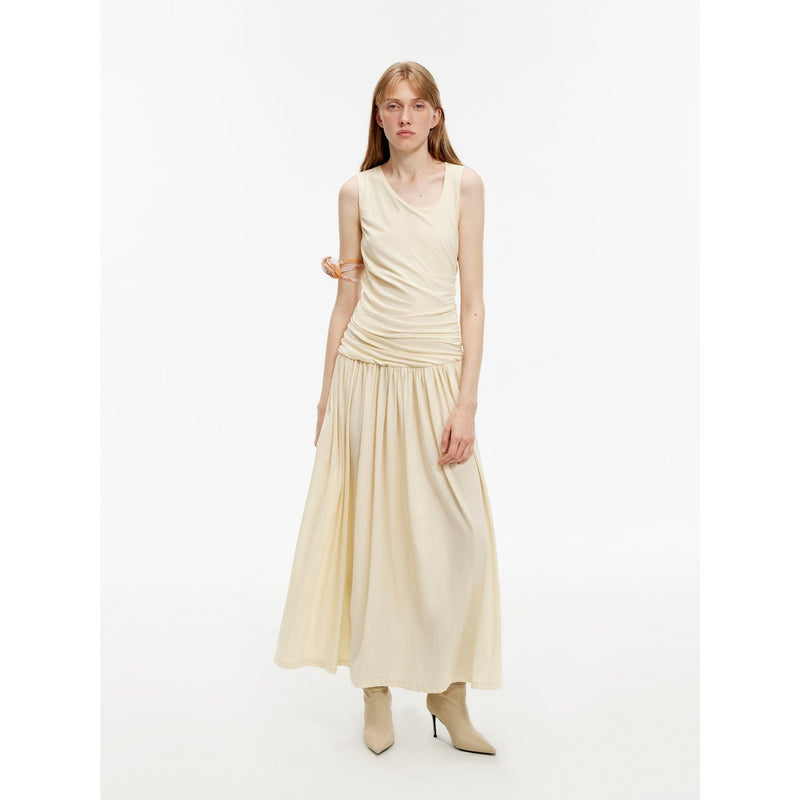 Fireladyfur Clothing Women's Fashion - Women's Clothing - Dress - Sleeveless Dress "Casual Commuting" Light Luxury Mercerized Cotton Special-Shaped Collar Waist Irregular Lazy Long Dress