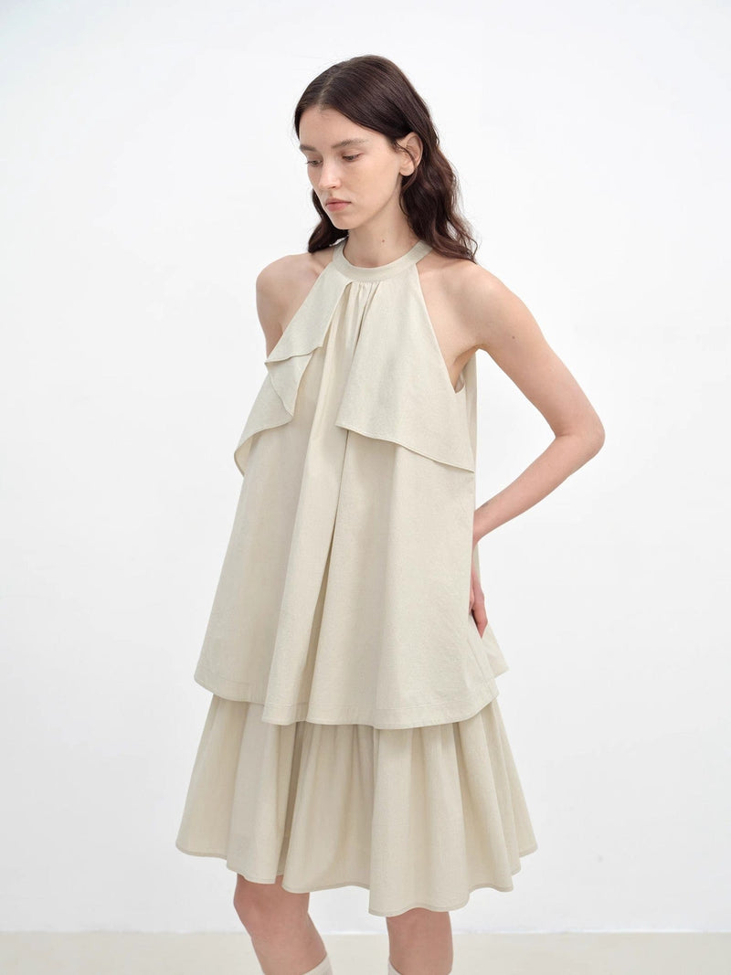 Fireladyfur Clothing Women's Fashion - Women's Clothing - Dress - Sleeveless Dress "Floating Island Manor" Small Stand-Up Collar Design Asymmetrical Halter Dress