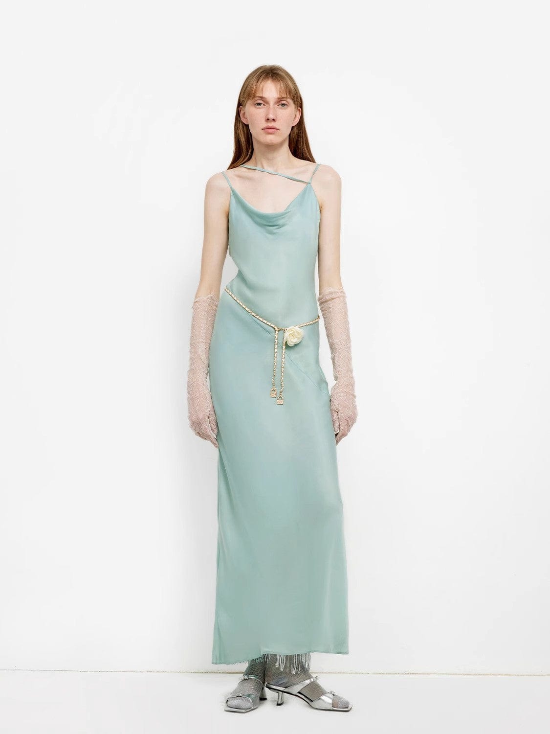 Fireladyfur Clothing Women's Fashion - Women's Clothing - Dress - Sleeveless Dress "Island Riddle" Glossy Copper-Ammonia Silk Satin Light Luxury Swing Collar Slim Fishtail Suspender Dress