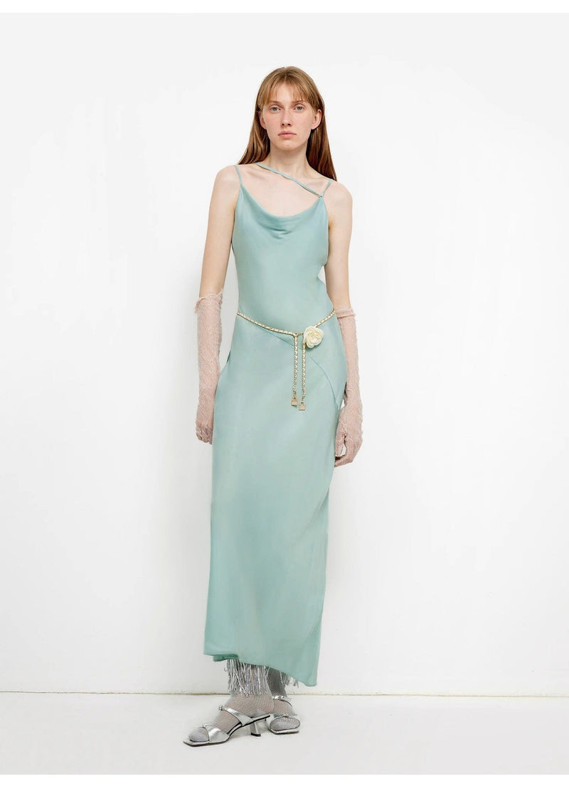 Fireladyfur Clothing Women's Fashion - Women's Clothing - Dress - Sleeveless Dress "Island Riddle" Glossy Copper-Ammonia Silk Satin Light Luxury Swing Collar Slim Fishtail Suspender Dress