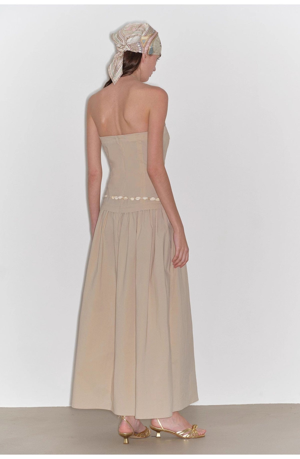 Fireladyfur Clothing Women's Fashion - Women's Clothing - Dress - Sleeveless Dress "Summer Formula" Retro and Elegant Bust-Wrapped, Long-Waisted, Slim-Fitting, Large A-Hem Mid-Length Dress