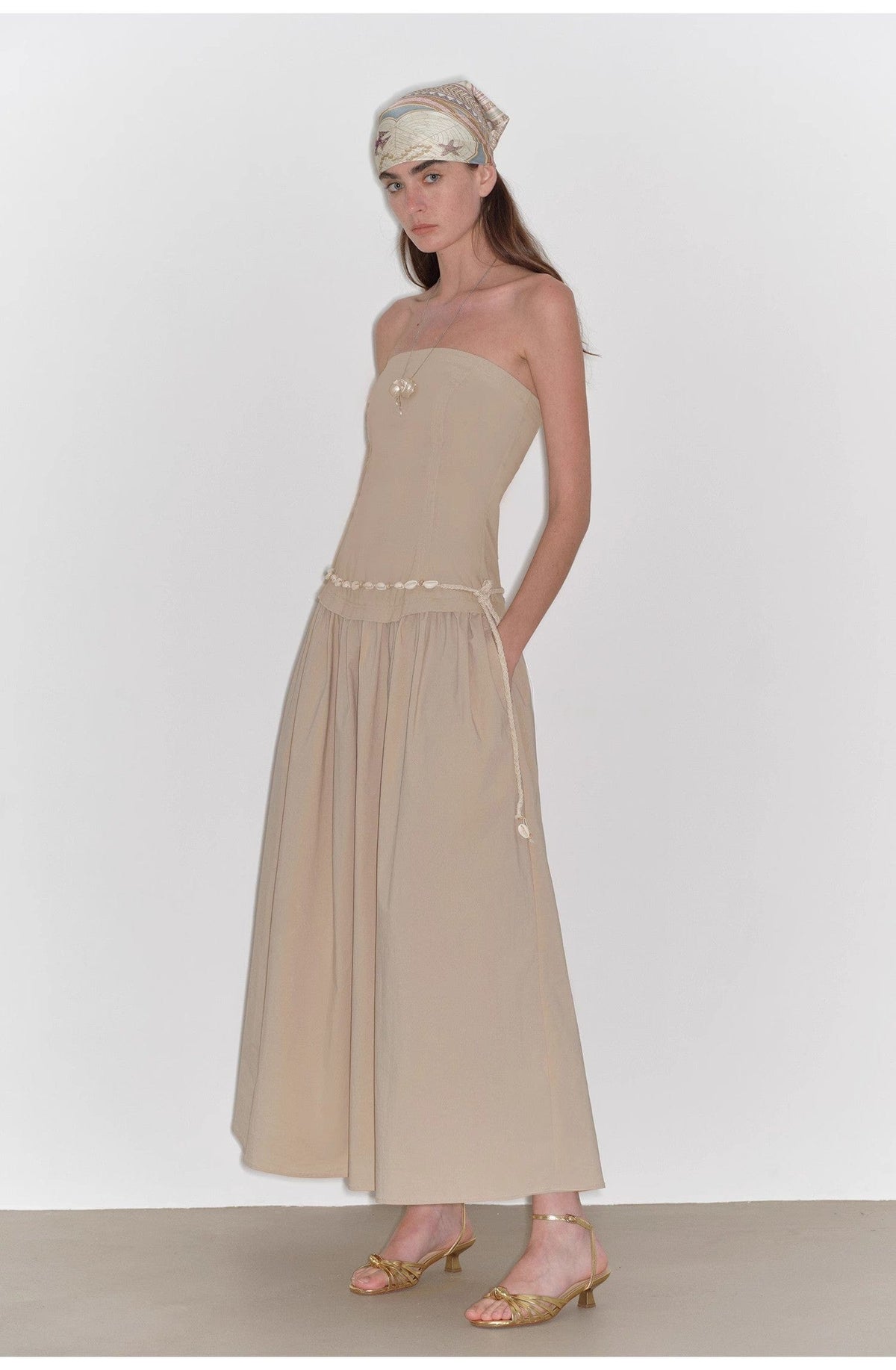 Fireladyfur Clothing Women's Fashion - Women's Clothing - Dress - Sleeveless Dress "Summer Formula" Retro and Elegant Bust-Wrapped, Long-Waisted, Slim-Fitting, Large A-Hem Mid-Length Dress