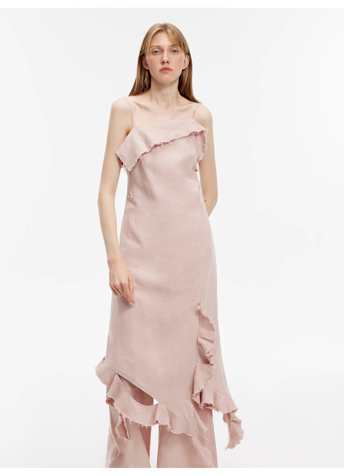 Fireladyfur Clothing Women's Fashion - Women's Clothing - Dress - Sleeveless Dress "Summer Whisper" Sand-Washed Linen Sling Ruffled Irregular Fit Sling Dress