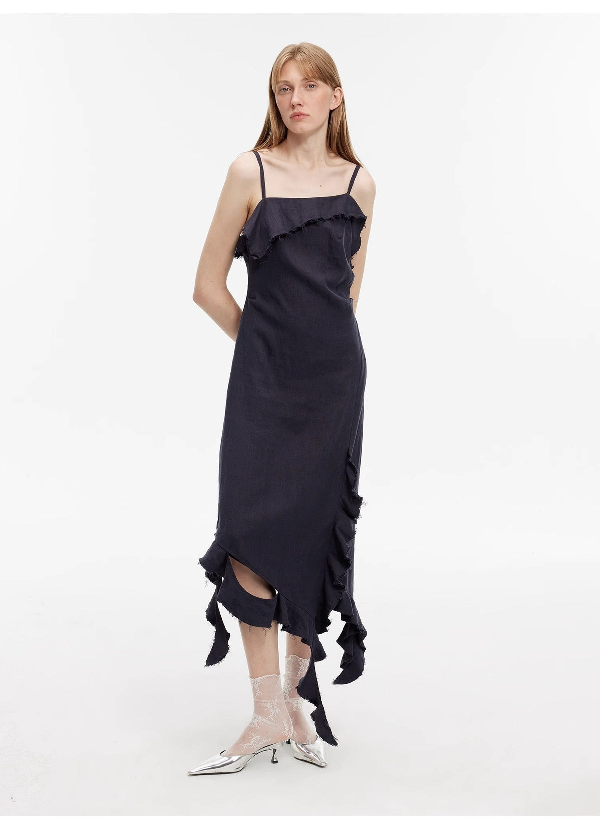 Fireladyfur Clothing Women's Fashion - Women's Clothing - Dress - Sleeveless Dress "Summer Whisper" Sand-Washed Linen Sling Ruffled Irregular Fit Sling Dress