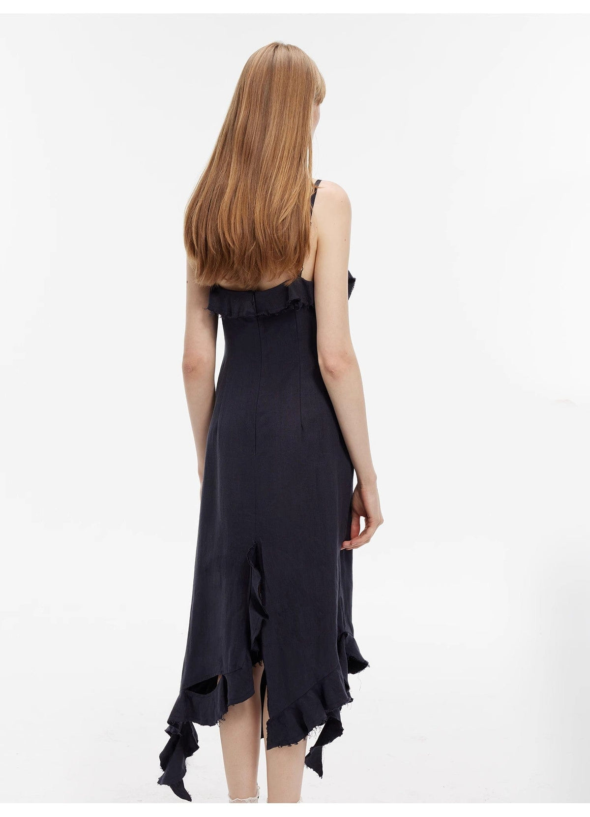 Fireladyfur Clothing Women's Fashion - Women's Clothing - Dress - Sleeveless Dress "Summer Whisper" Sand-Washed Linen Sling Ruffled Irregular Fit Sling Dress