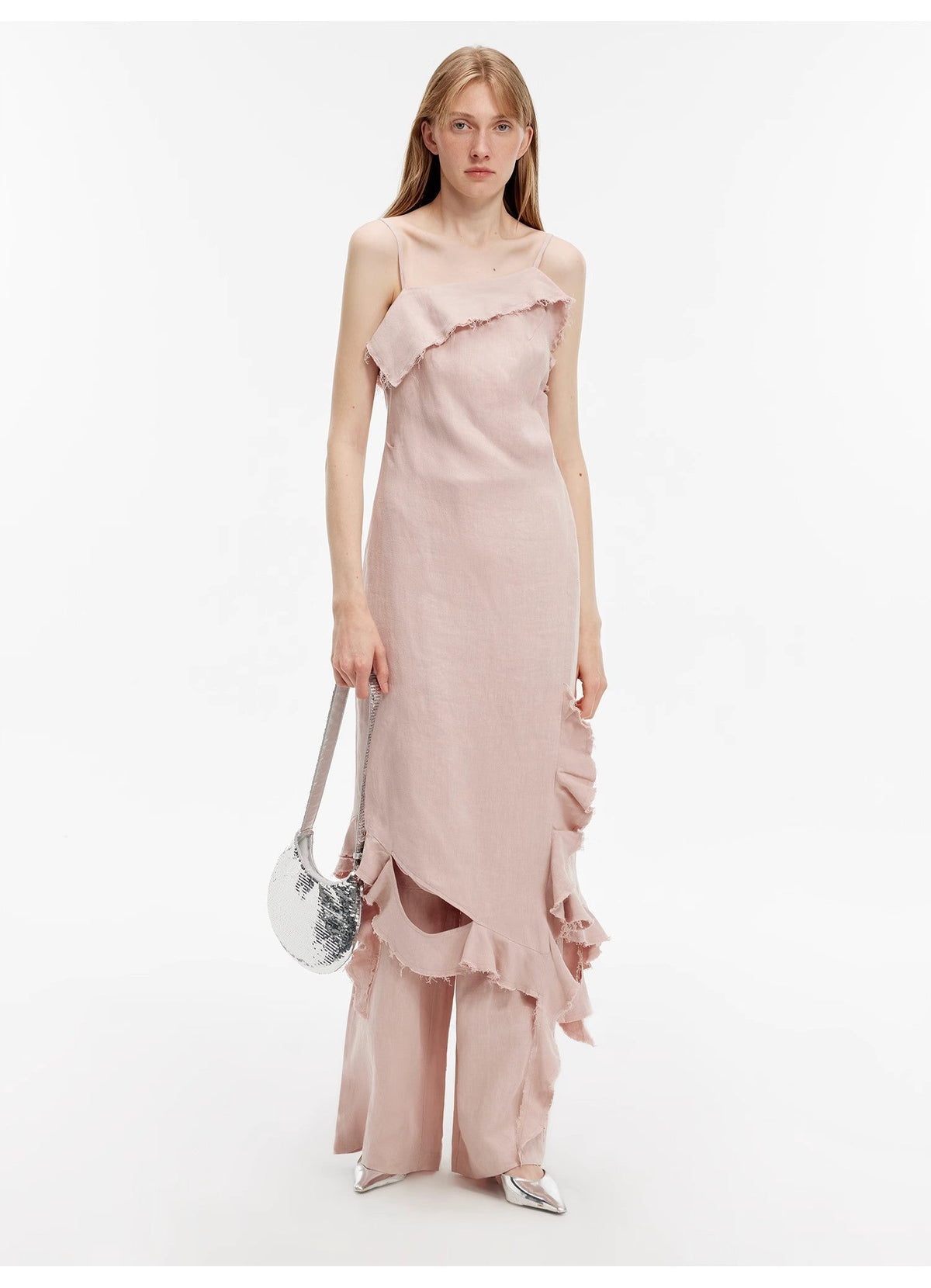 Fireladyfur Clothing Women's Fashion - Women's Clothing - Dress - Sleeveless Dress "Summer Whisper" Sand-Washed Linen Sling Ruffled Irregular Fit Sling Dress