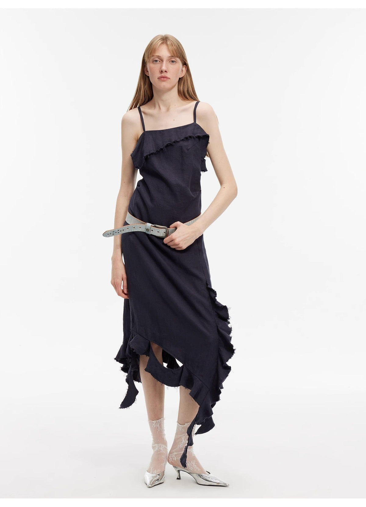 Fireladyfur Clothing Women's Fashion - Women's Clothing - Dress - Sleeveless Dress "Summer Whisper" Sand-Washed Linen Sling Ruffled Irregular Fit Sling Dress