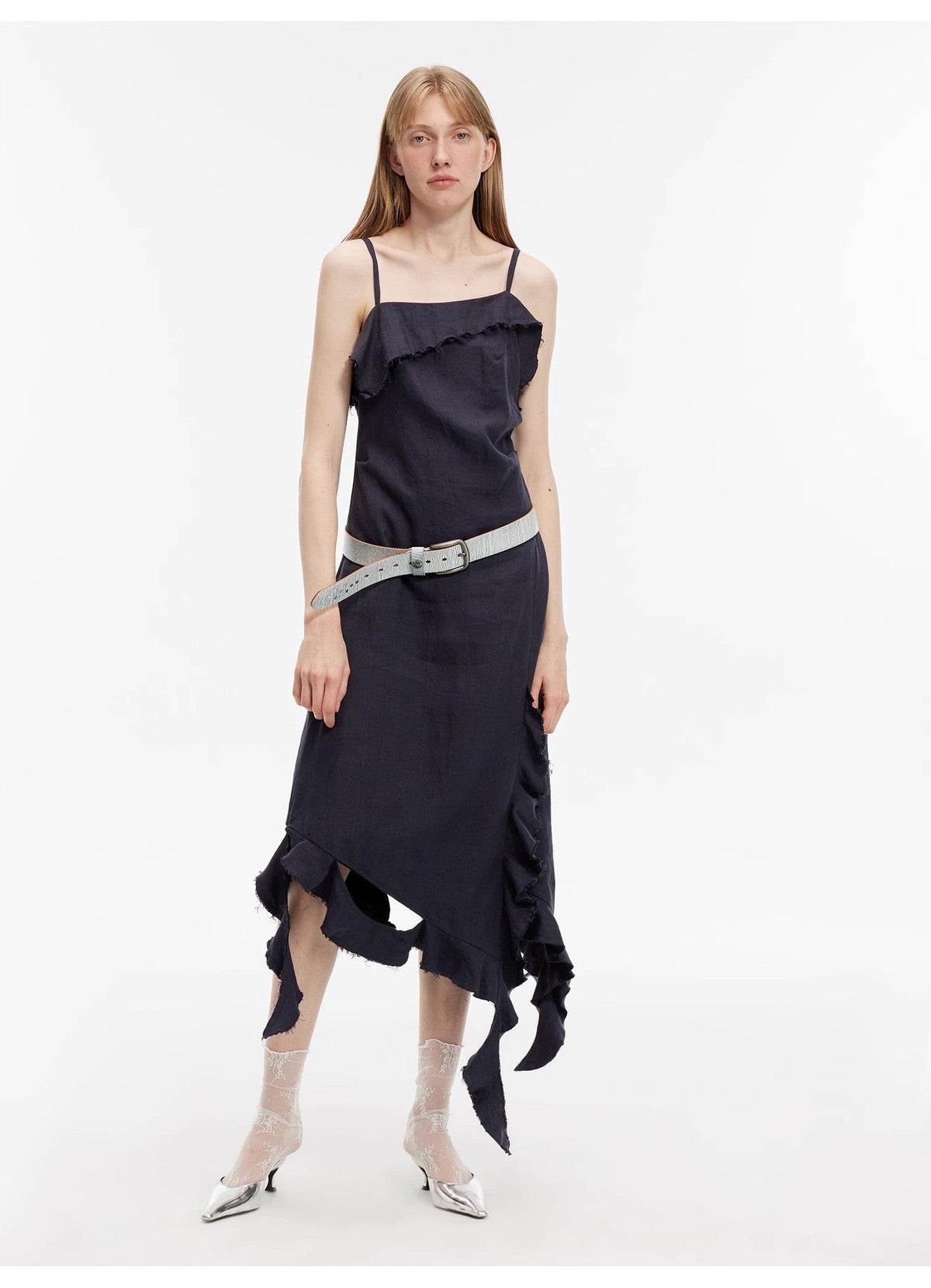 Fireladyfur Clothing Women's Fashion - Women's Clothing - Dress - Sleeveless Dress "Summer Whisper" Sand-Washed Linen Sling Ruffled Irregular Fit Sling Dress