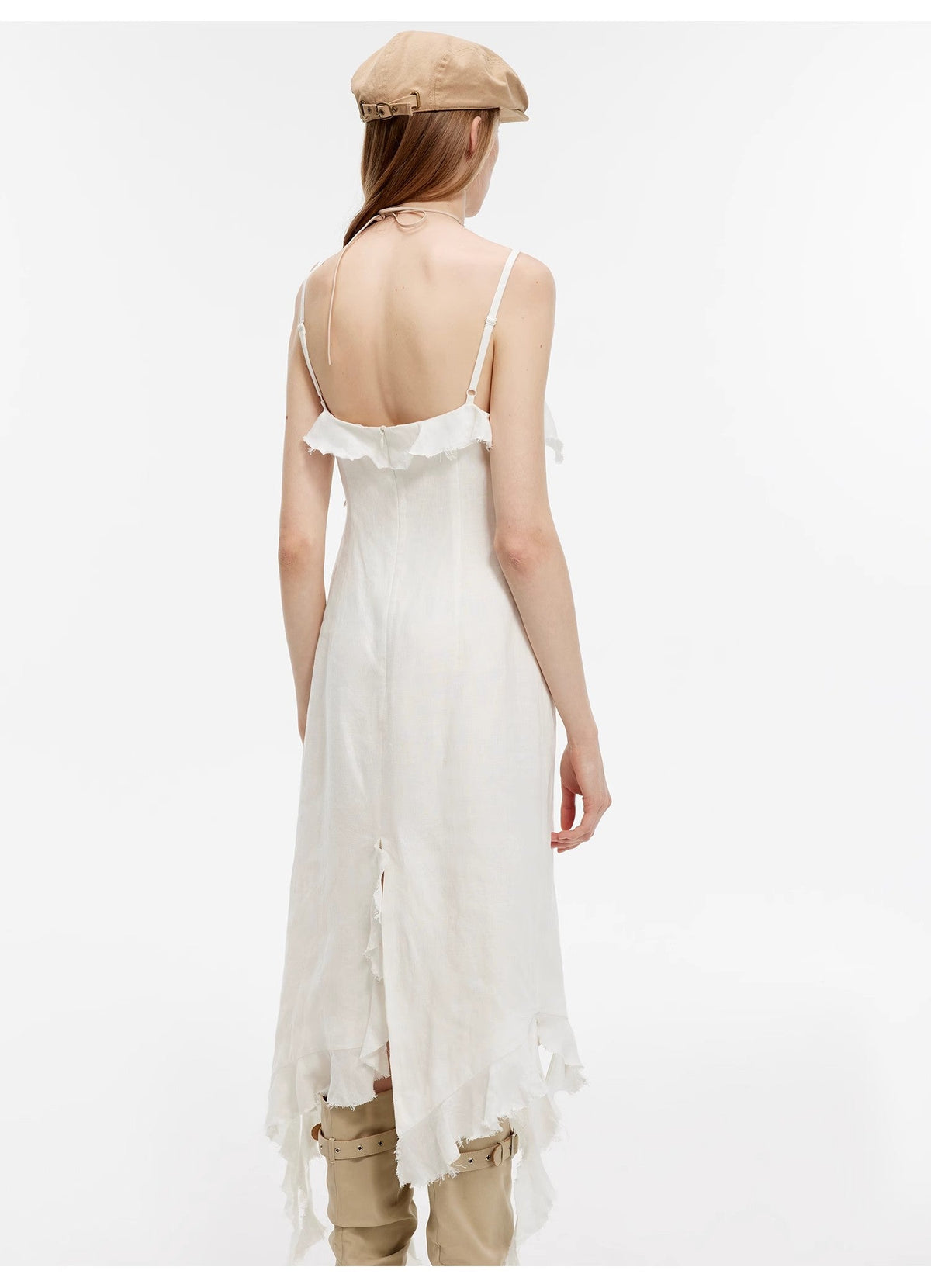 Fireladyfur Clothing Women's Fashion - Women's Clothing - Dress - Sleeveless Dress "Summer Whisper" Sand-Washed Linen Sling Ruffled Irregular Fit Sling Dress