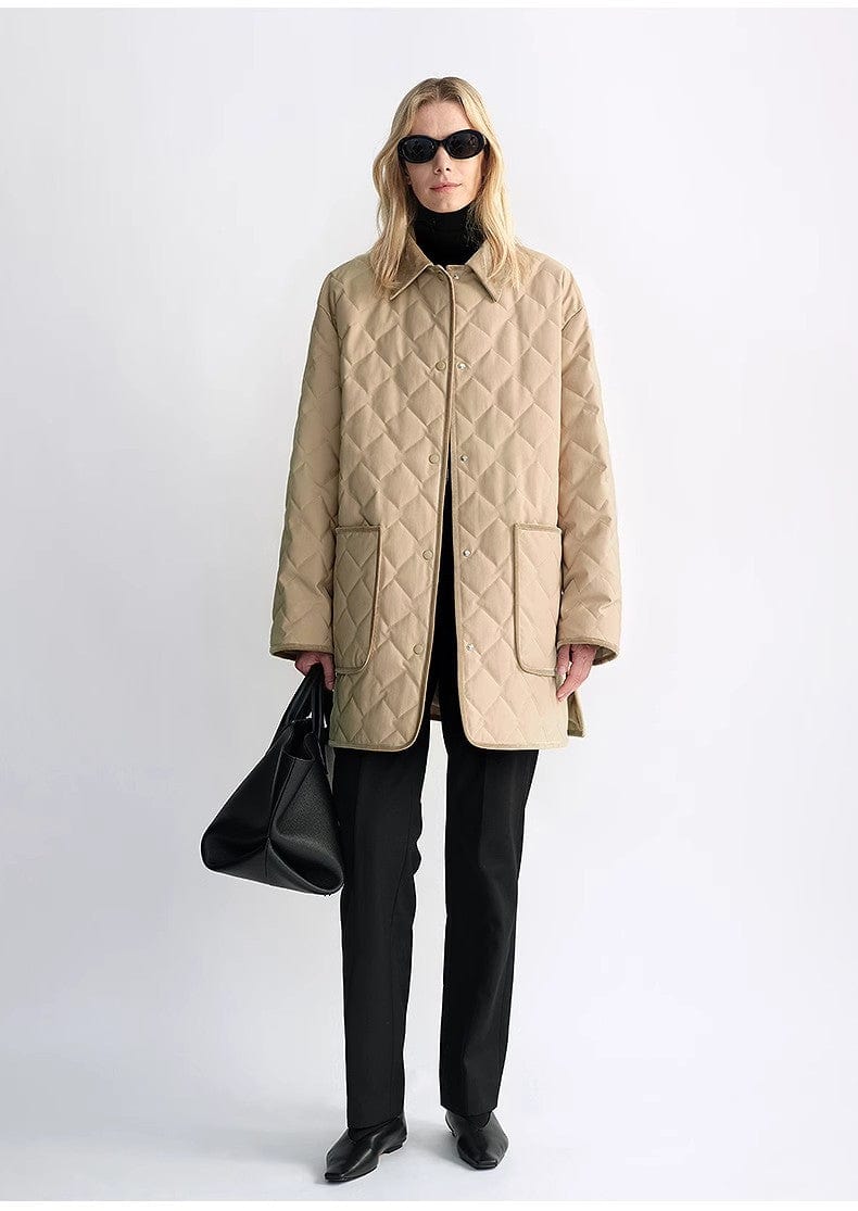 Fireladyfur Clothing Women's Fashion - Women's Clothing - Jackets & Coats - Jackets "Diamond Texture" Splicing Lapel 90 White Goose Down Barn Jacket Down Jacket Women
