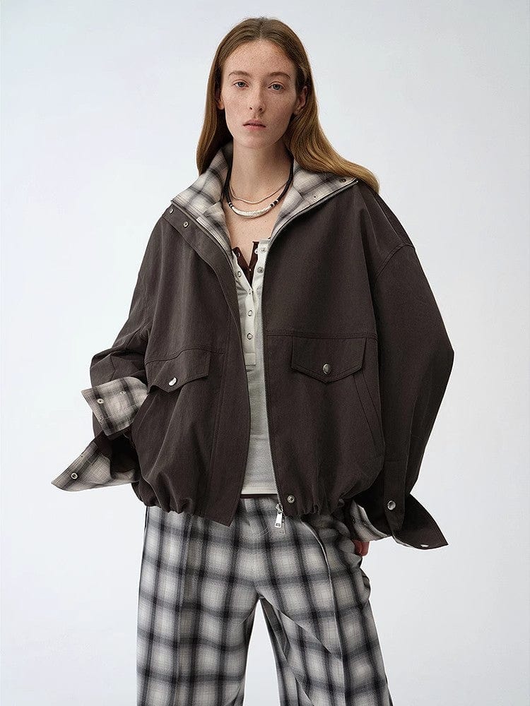 Fireladyfur Clothing Women's Fashion - Women's Clothing - Jackets & Coats - Jackets "Monsoon Climate" Retro Plaid Stitching Cotton Fabric Silhouette Spring New Short Jacket for Women