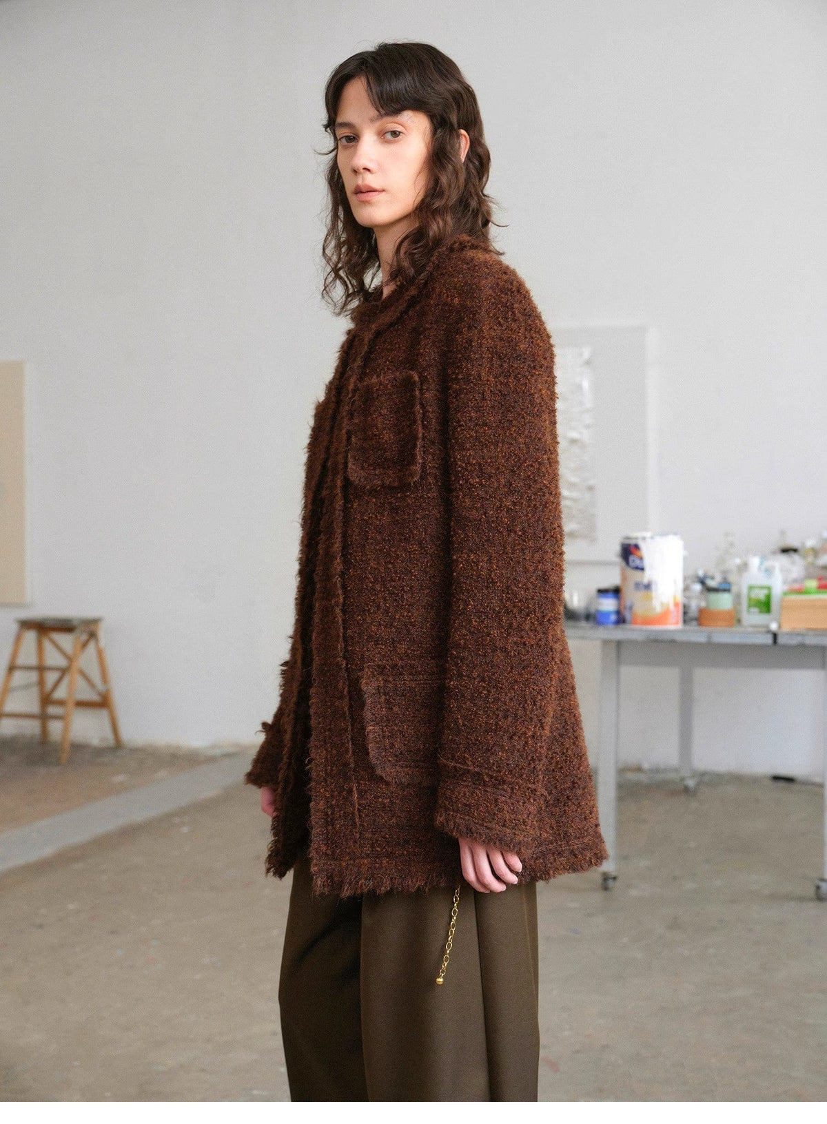 Fireladyfur Clothing Women's Fashion - Women's Clothing - Jackets & Coats - Jackets "Sophisticated Lady" Italian Imported Haute Couture Tailored Tweed Jacket With Gold Buttons for Women