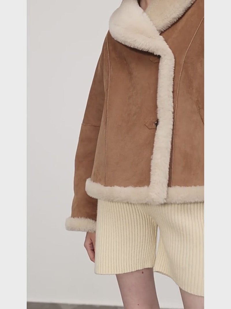 Fireladyfur Clothing Women's Fashion - Women's Clothing - Jackets & Coats - Leather Jackets "Bella Poetry" Reversible Artificial Compound Leather Shearling Short Jacket