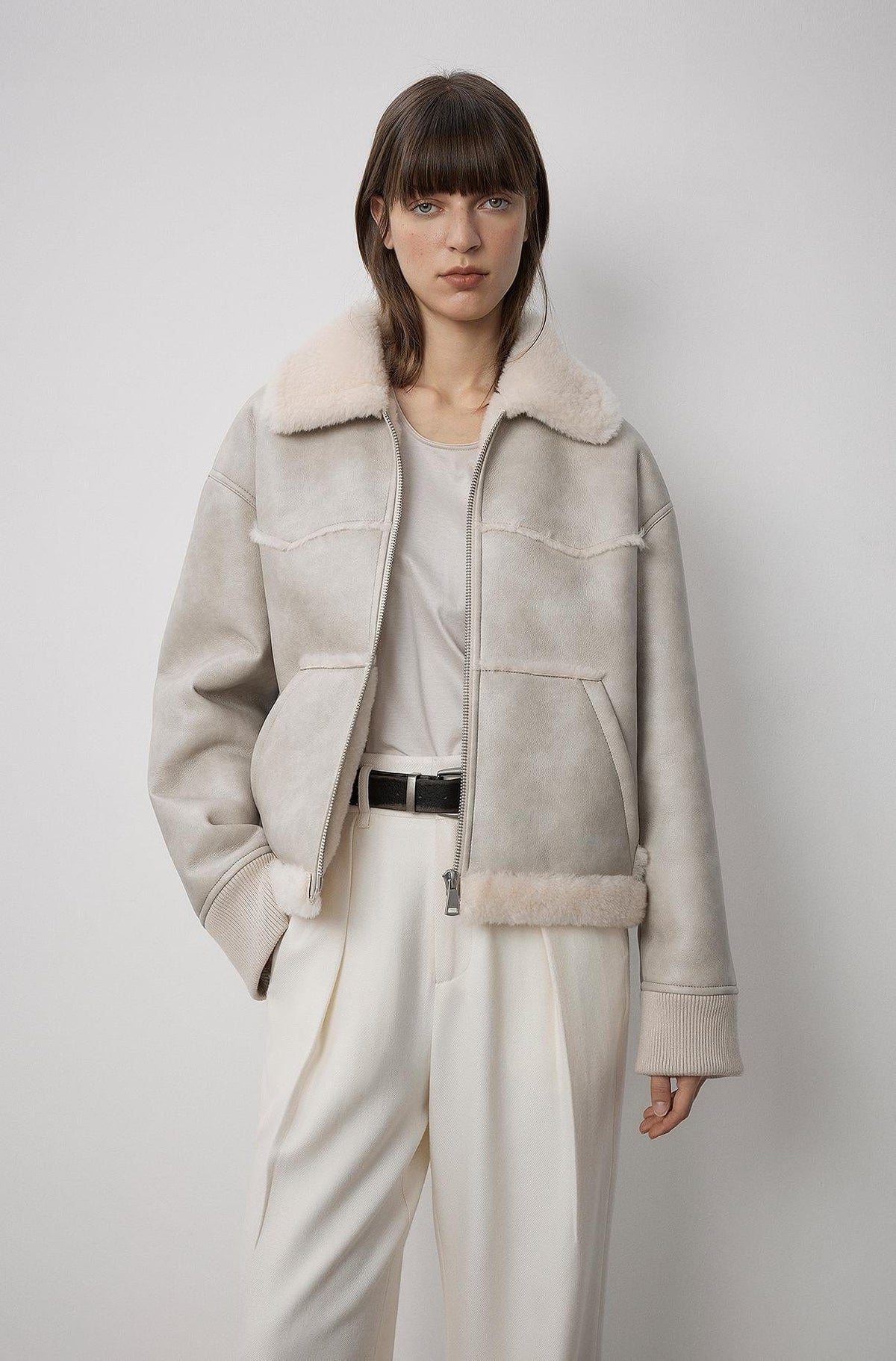 Fireladyfur Clothing Women's Fashion - Women's Clothing - Jackets & Coats - Leather Jackets "Makino's Fun" Lapel Wool Artificial Compound Leather Short Style Shearling Jacket