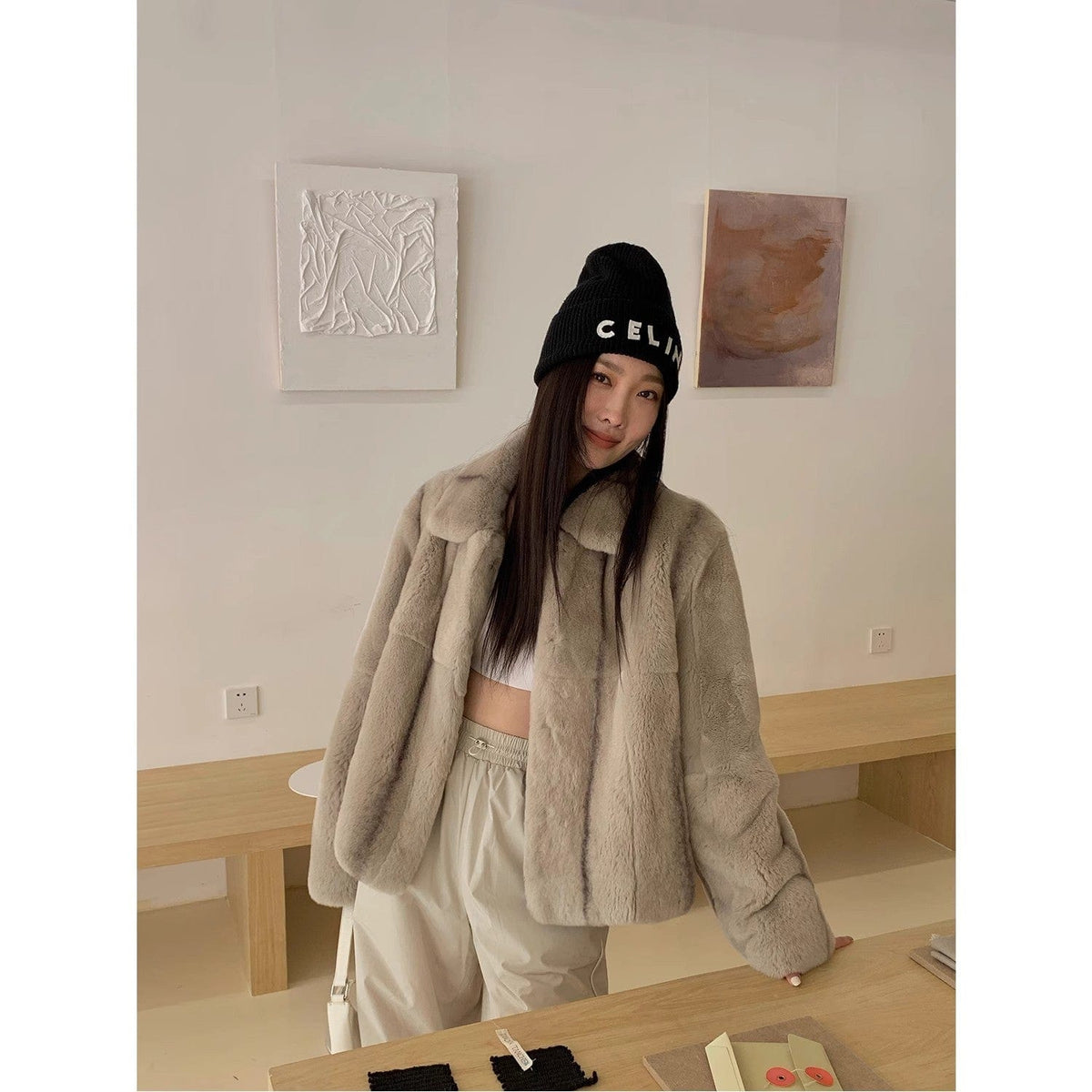 Fireladyfur Clothing Women's Fashion - Women's Clothing - Jackets & Coats - Real Fur Alice Honey Imported Rex Rabbit Fur Coat