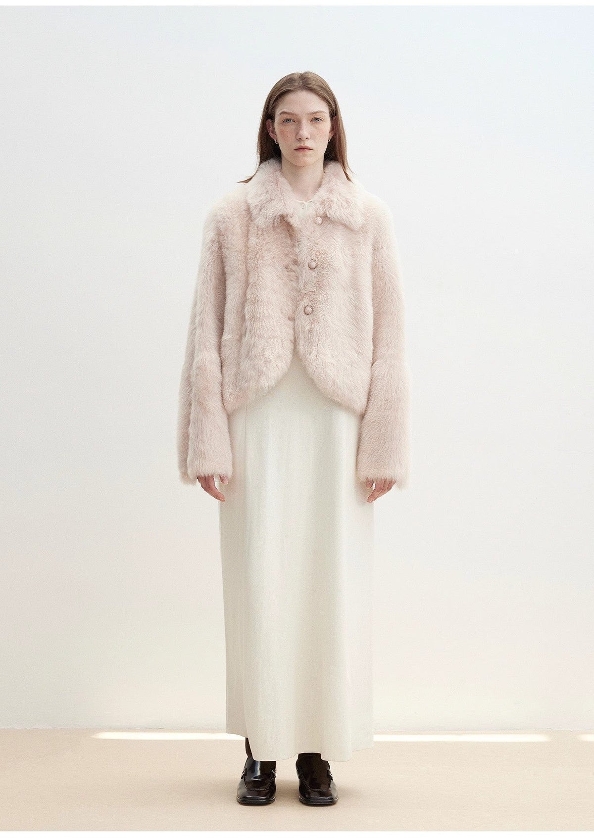 Fireladyfur Clothing Women's Fashion - Women's Clothing - Jackets & Coats - Real Fur "Autumn Secret" Pink Lapel Tuscan Straight Fur Sheepskin Short Jacket