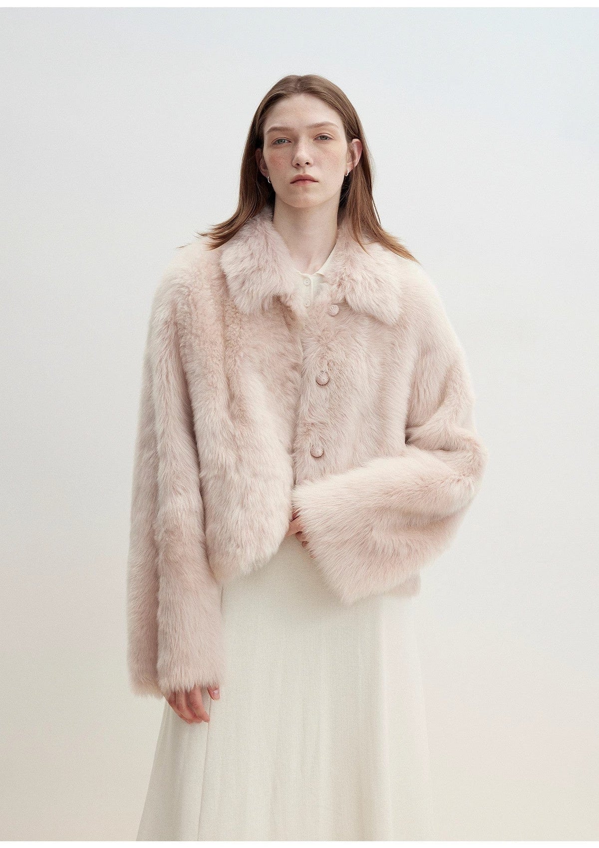 Fireladyfur Clothing Women's Fashion - Women's Clothing - Jackets & Coats - Real Fur "Autumn Secret" Pink Lapel Tuscan Straight Fur Sheepskin Short Jacket