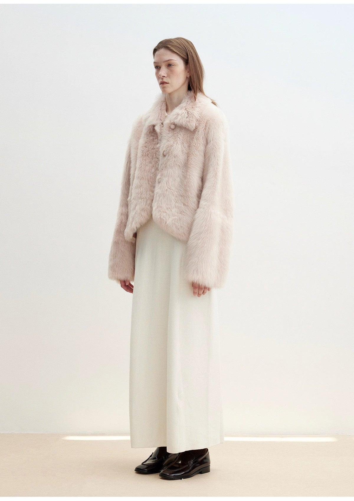 Fireladyfur Clothing Women's Fashion - Women's Clothing - Jackets & Coats - Real Fur "Autumn Secret" Pink Lapel Tuscan Straight Fur Sheepskin Short Jacket