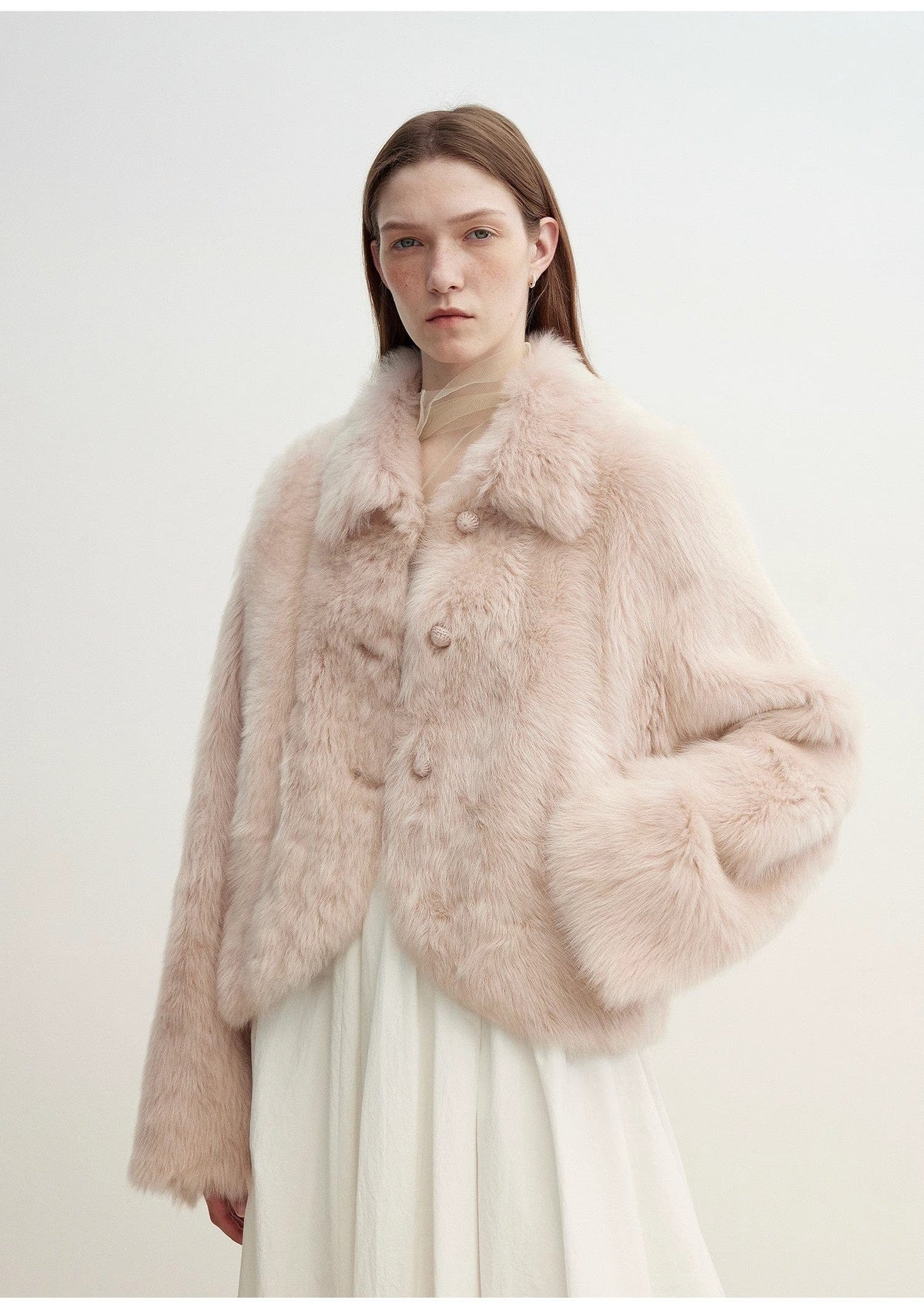 Fireladyfur Clothing Women's Fashion - Women's Clothing - Jackets & Coats - Real Fur "Autumn Secret" Pink Lapel Tuscan Straight Fur Sheepskin Short Jacket