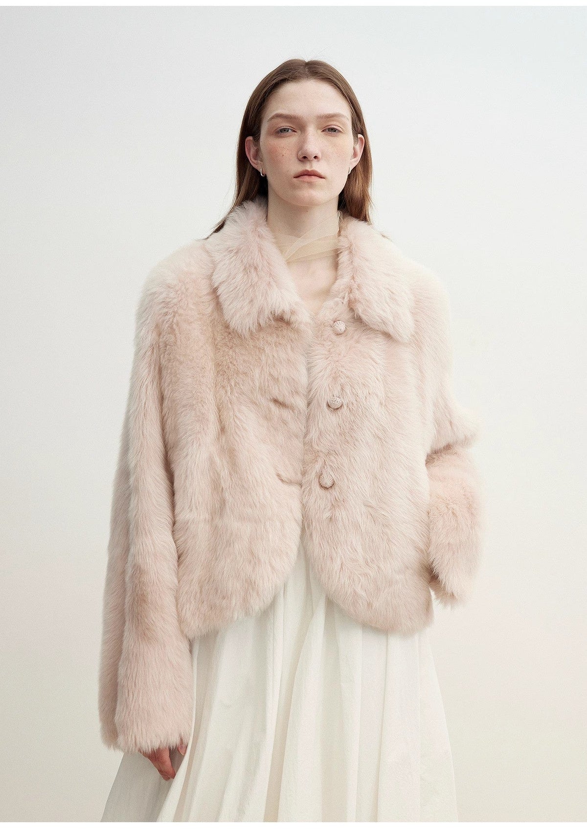 Fireladyfur Clothing Women's Fashion - Women's Clothing - Jackets & Coats - Real Fur "Autumn Secret" Pink Lapel Tuscan Straight Fur Sheepskin Short Jacket