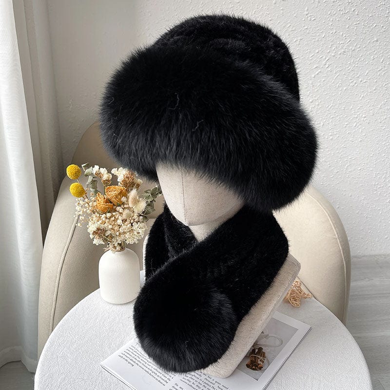 Fireladyfur Clothing Women's Fashion - Women's Clothing - Jackets & Coats - Real Fur Black Mink Fur Scarf Autumn and Winter Warm Double-Sided Fox Fur Ball Scarf