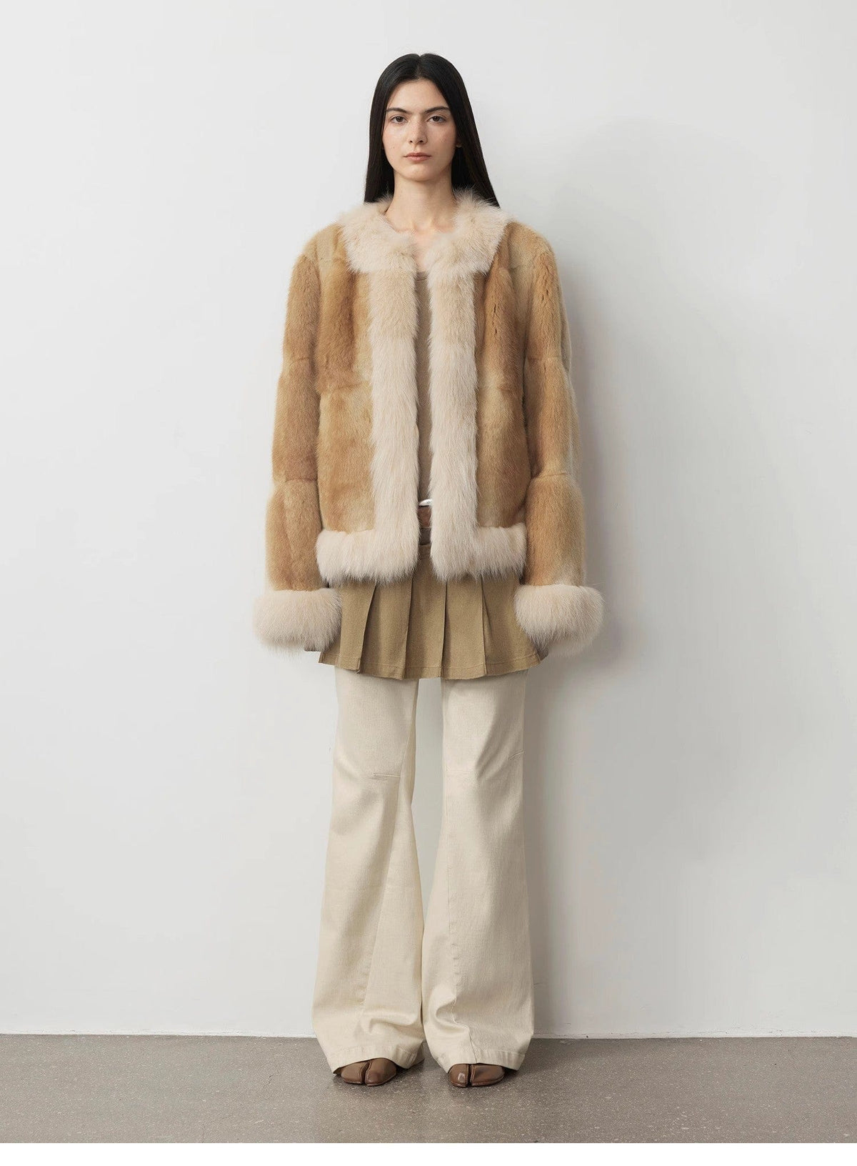 Fireladyfur Clothing Women's Fashion - Women's Clothing - Jackets & Coats - Real Fur "Casual Gene" Wide Shoulder Straight Fit Blue Mink Fur Patchwork With Contrasting Fox Fur Coat for Women