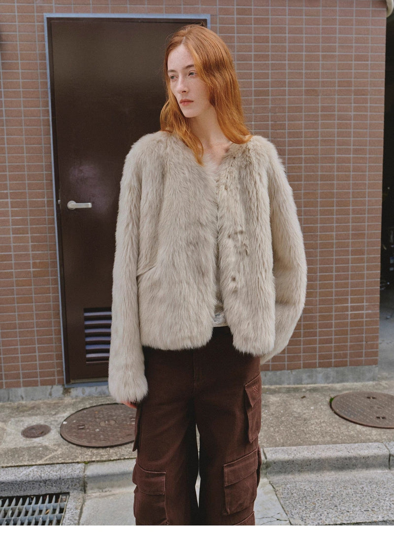Fireladyfur Clothing Women's Fashion - Women's Clothing - Jackets & Coats - Real Fur "Darcy Manor" Imported Tuscan Straight Wool Sheepskin Sweetheart Collar Short Fur Coat