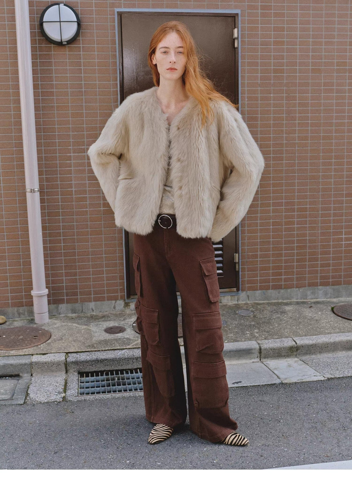 Fireladyfur Clothing Women's Fashion - Women's Clothing - Jackets & Coats - Real Fur "Darcy Manor" Imported Tuscan Straight Wool Sheepskin Sweetheart Collar Short Fur Coat