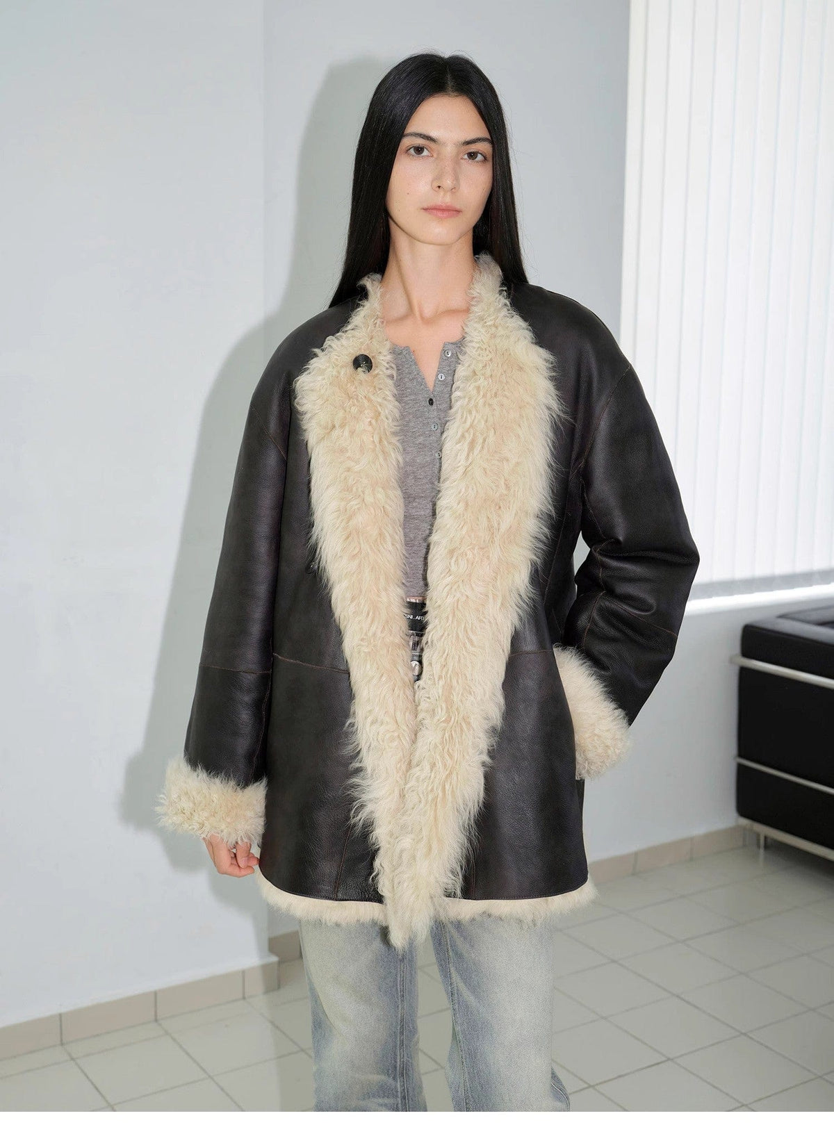 Fireladyfur Clothing Women's Fashion - Women's Clothing - Jackets & Coats - Real Fur "Double-Sided Fantasy" Simple Elegant Casual Double-Sided Tuscan Wool Sheepskin Fur Coat for Women