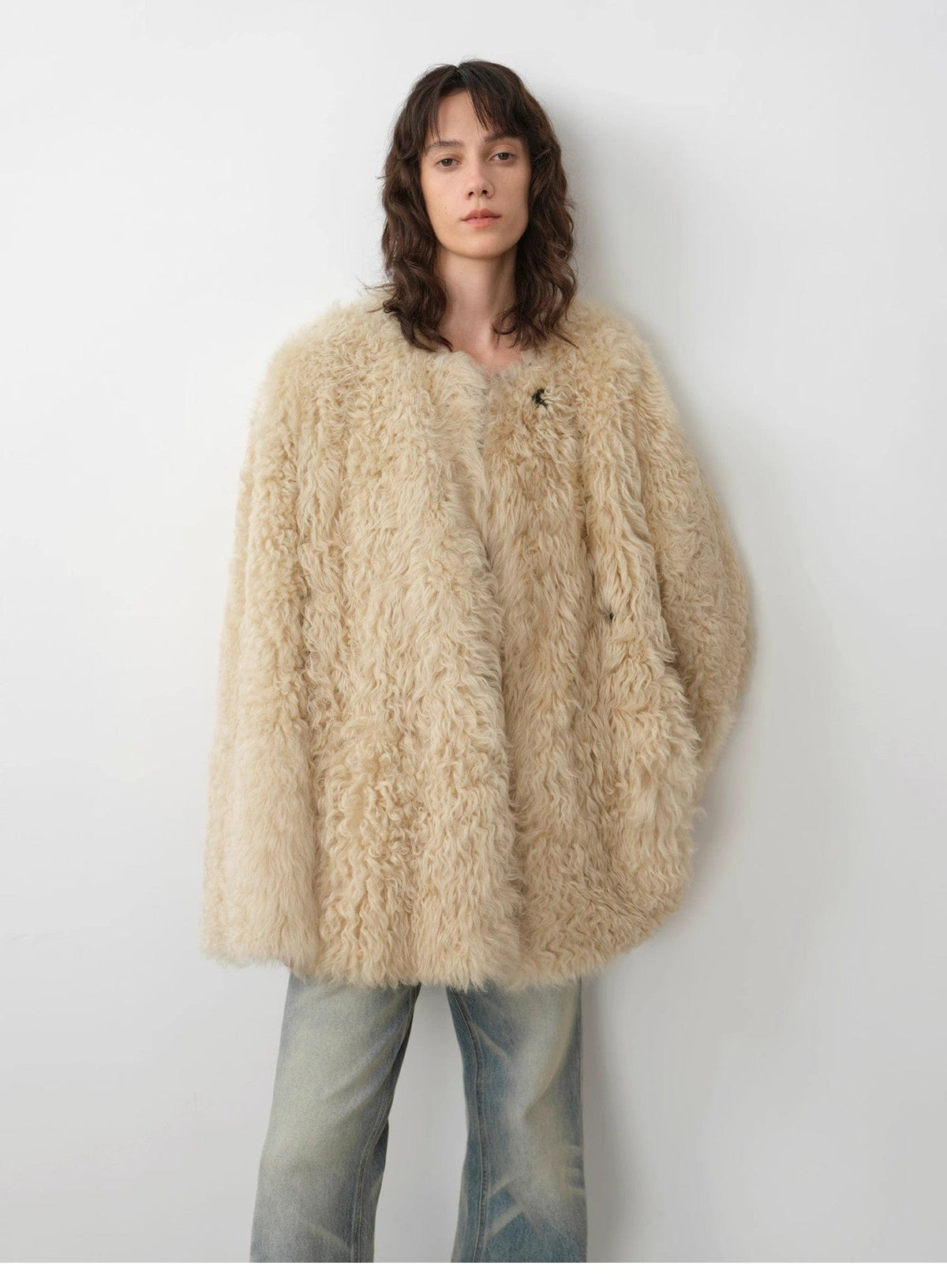 Fireladyfur Clothing Women's Fashion - Women's Clothing - Jackets & Coats - Real Fur "Double-Sided Fantasy" Simple Elegant Casual Double-Sided Tuscan Wool Sheepskin Fur Coat for Women