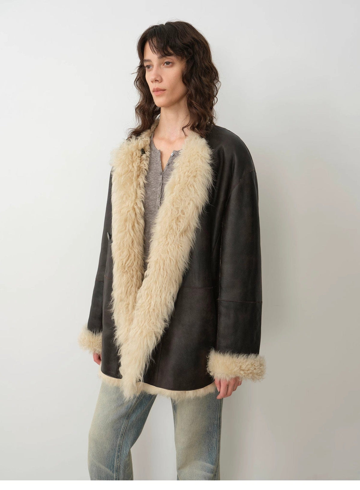 Fireladyfur Clothing Women's Fashion - Women's Clothing - Jackets & Coats - Real Fur "Double-Sided Fantasy" Simple Elegant Casual Double-Sided Tuscan Wool Sheepskin Fur Coat for Women