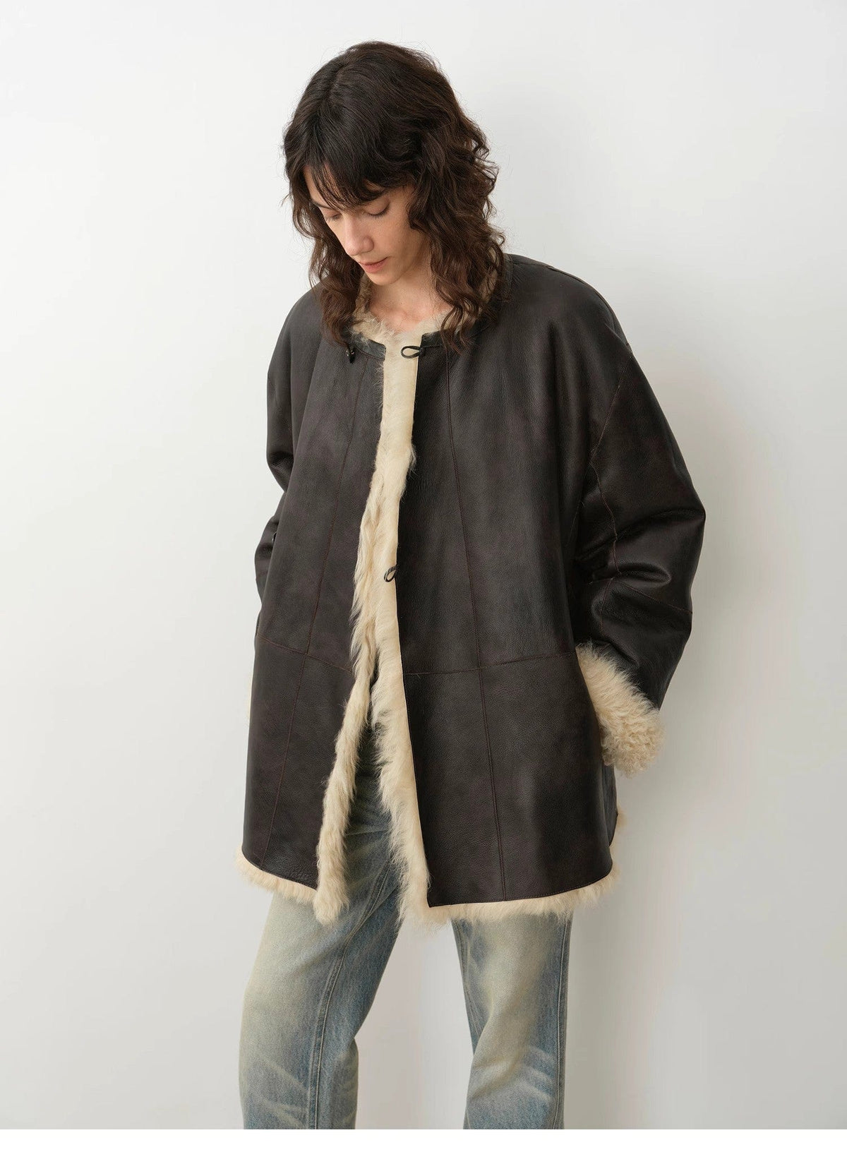 Fireladyfur Clothing Women's Fashion - Women's Clothing - Jackets & Coats - Real Fur "Double-Sided Fantasy" Simple Elegant Casual Double-Sided Tuscan Wool Sheepskin Fur Coat for Women