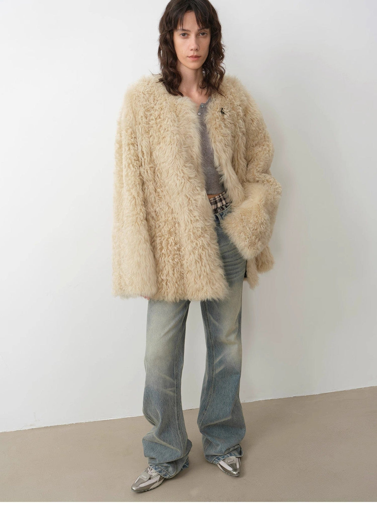 Fireladyfur Clothing Women's Fashion - Women's Clothing - Jackets & Coats - Real Fur "Double-Sided Fantasy" Simple Elegant Casual Double-Sided Tuscan Wool Sheepskin Fur Coat for Women