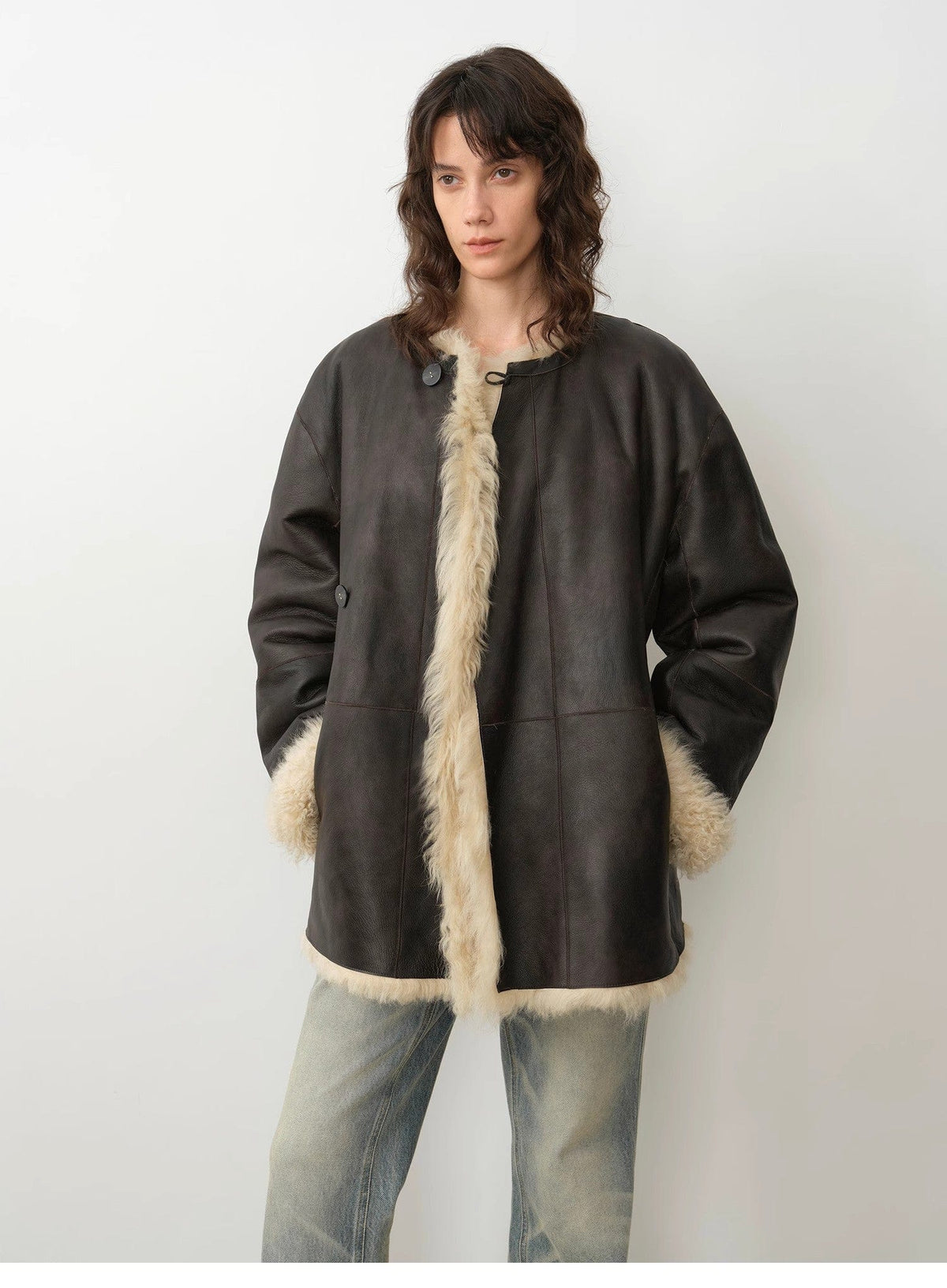Fireladyfur Clothing Women's Fashion - Women's Clothing - Jackets & Coats - Real Fur "Double-Sided Fantasy" Simple Elegant Casual Double-Sided Tuscan Wool Sheepskin Fur Coat for Women