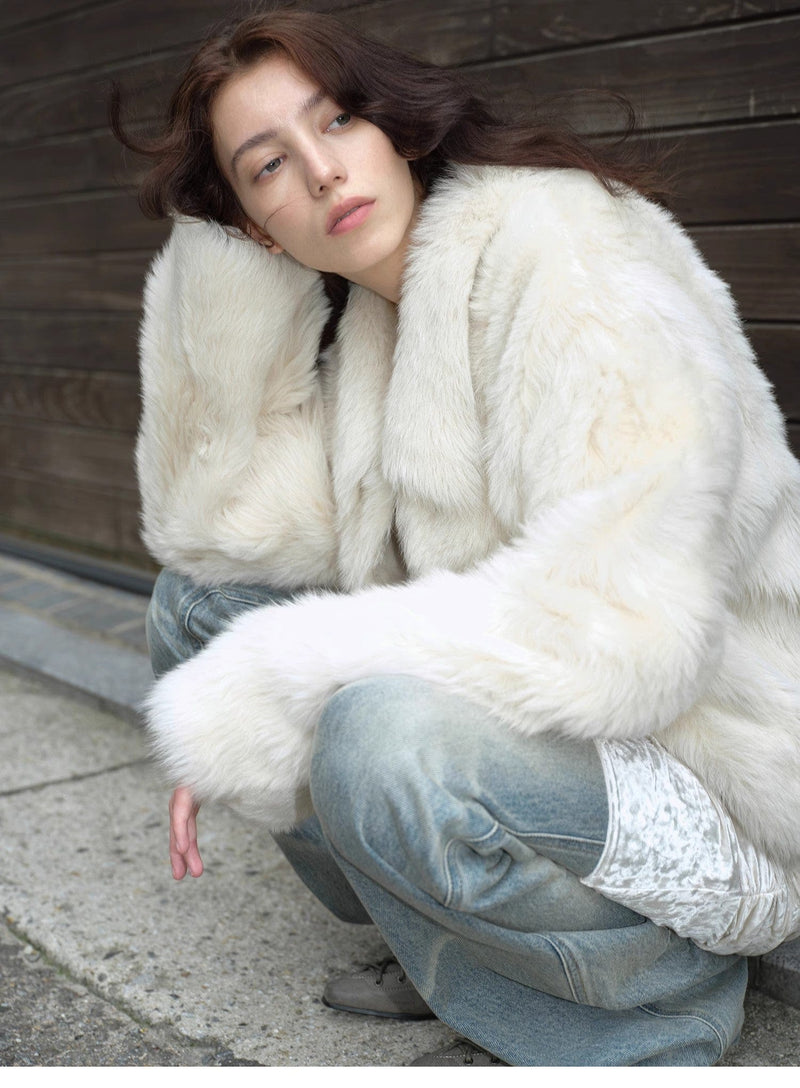 Fireladyfur Clothing Women's Fashion - Women's Clothing - Jackets & Coats - Real Fur "Dream Walk" Long Lapel Tuscan Wool Sheepskin Short Fur Coat for Women