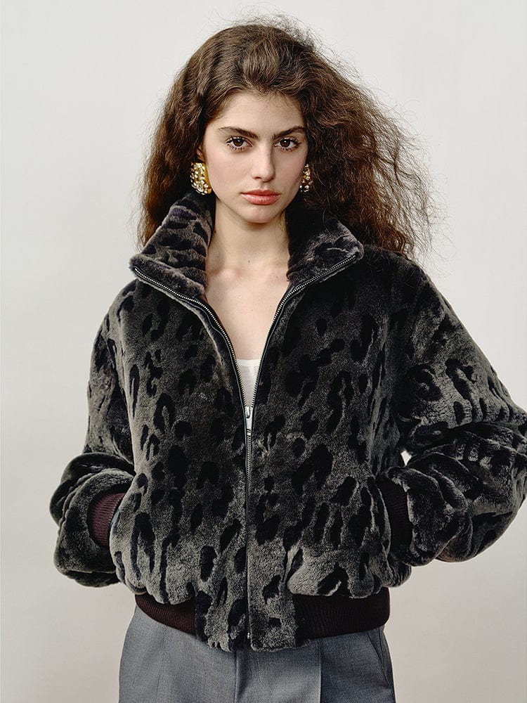 Fireladyfur Clothing Women's Fashion - Women's Clothing - Jackets & Coats - Real Fur FF×JW Dapple Manor Fashionable Casual Warm Stand Collar Merino Sheepskin Jacket