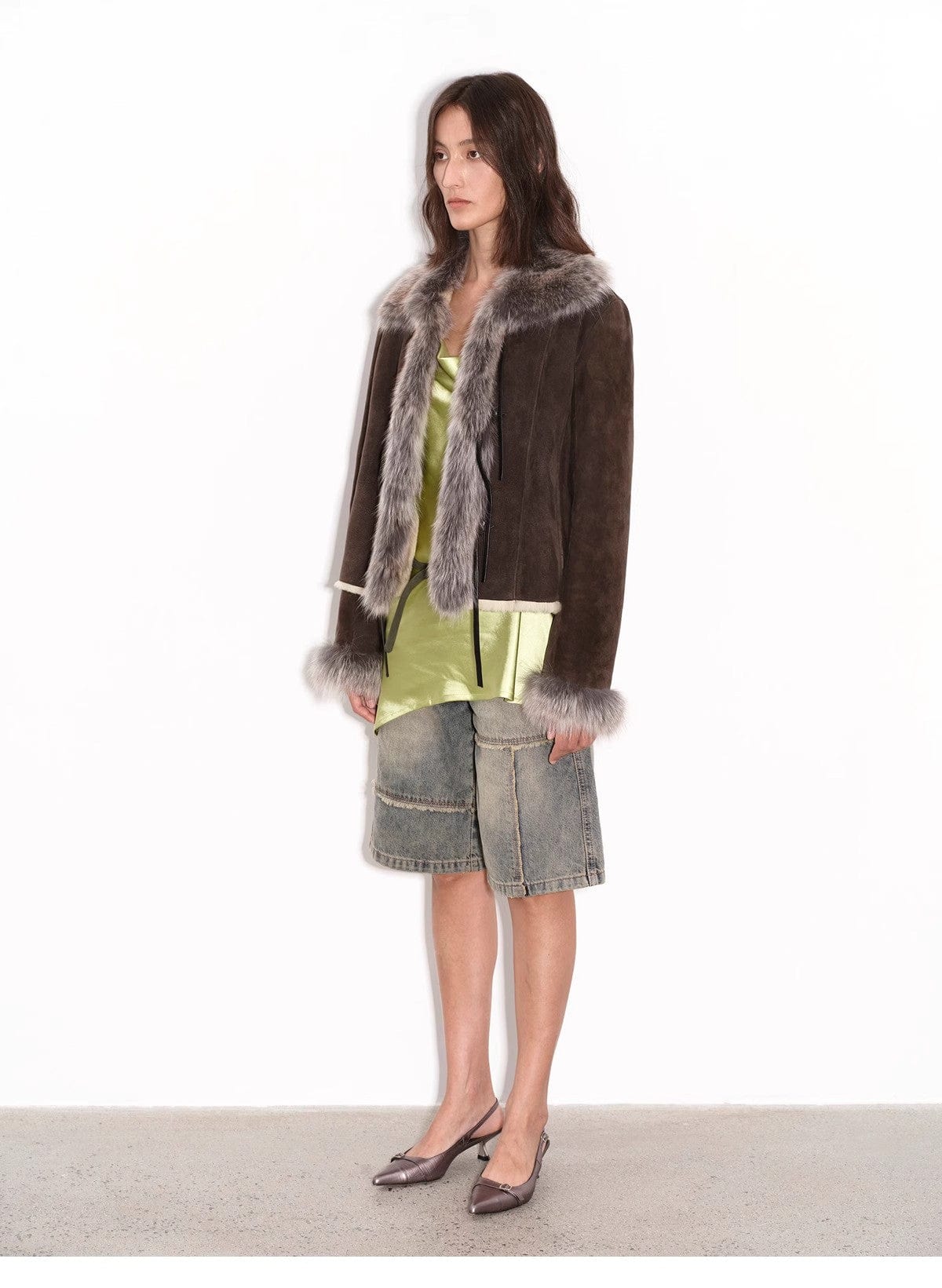 Fireladyfur Clothing Women's Fashion - Women's Clothing - Jackets & Coats - Real Fur "Florence" Imported Merino Wool Sheepskin Patchwork Fox Fur Collar Fur Coat Winter