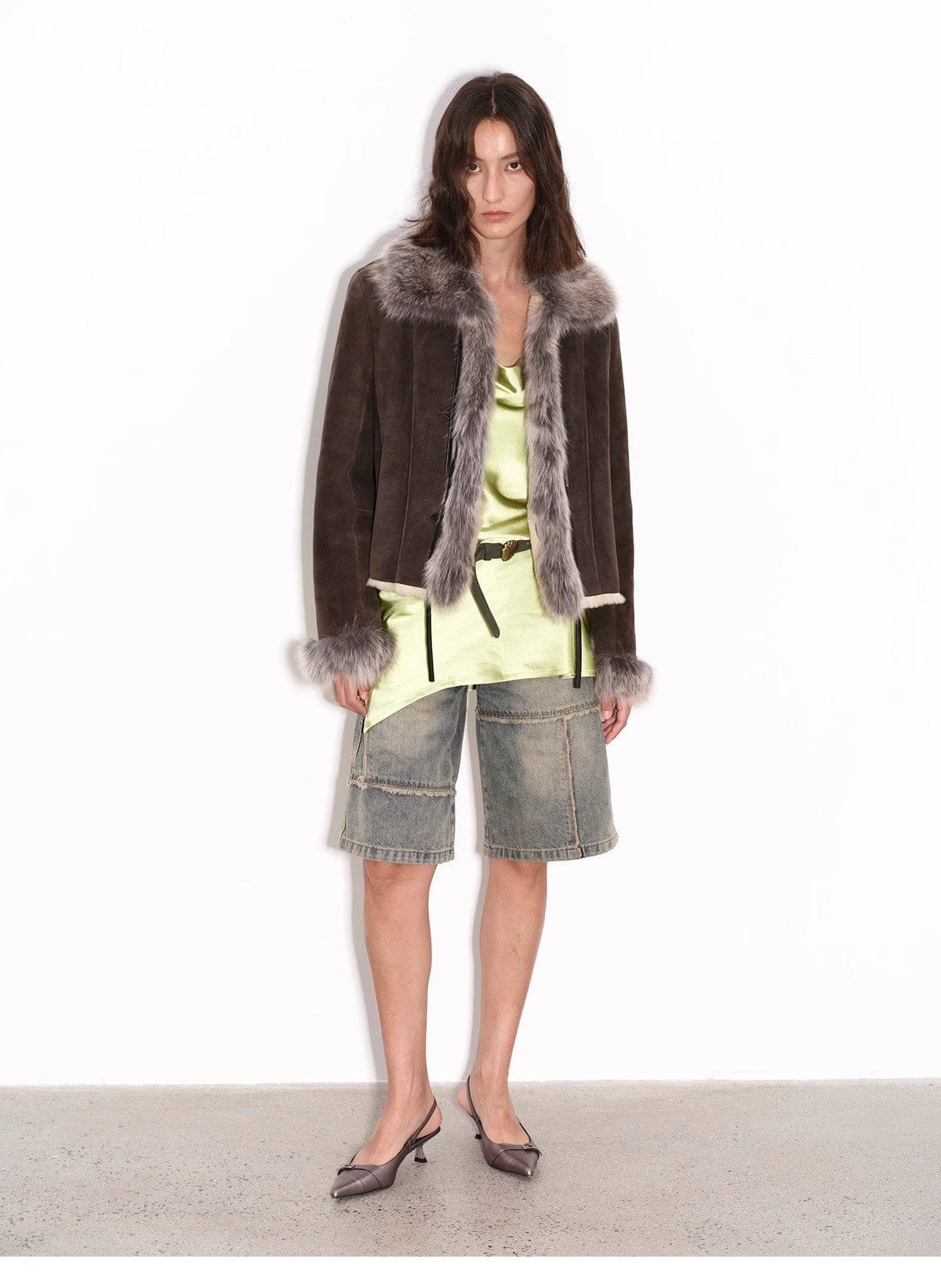 Fireladyfur Clothing Women's Fashion - Women's Clothing - Jackets & Coats - Real Fur "Florence" Imported Merino Wool Sheepskin Patchwork Fox Fur Collar Fur Coat Winter