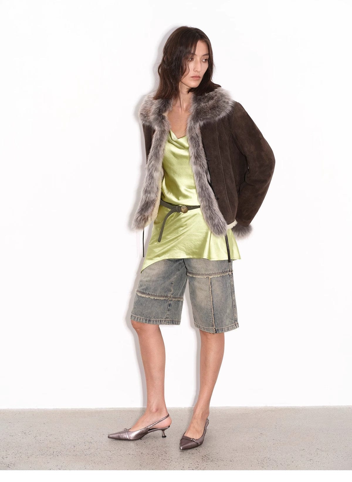 Fireladyfur Clothing Women's Fashion - Women's Clothing - Jackets & Coats - Real Fur "Florence" Imported Merino Wool Sheepskin Patchwork Fox Fur Collar Fur Coat Winter