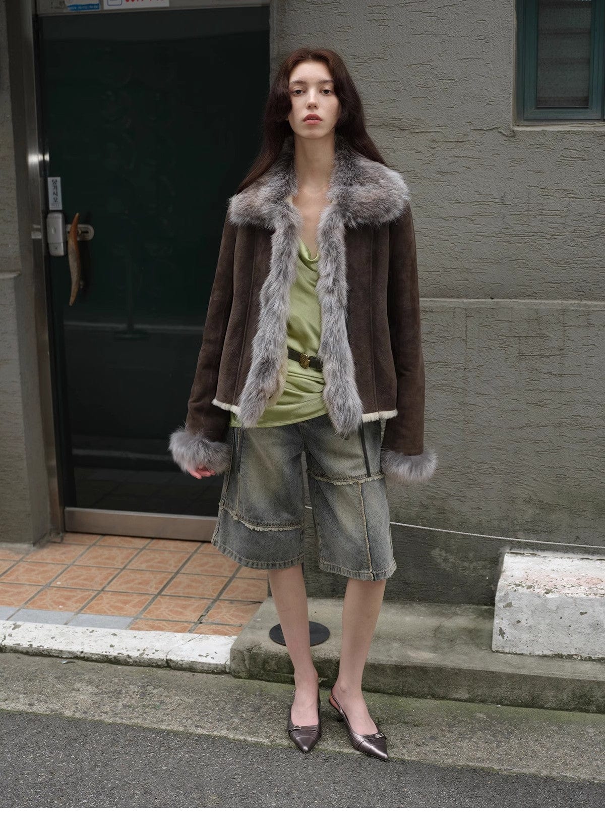 Fireladyfur Clothing Women's Fashion - Women's Clothing - Jackets & Coats - Real Fur "Florence" Imported Merino Wool Sheepskin Patchwork Fox Fur Collar Fur Coat Winter