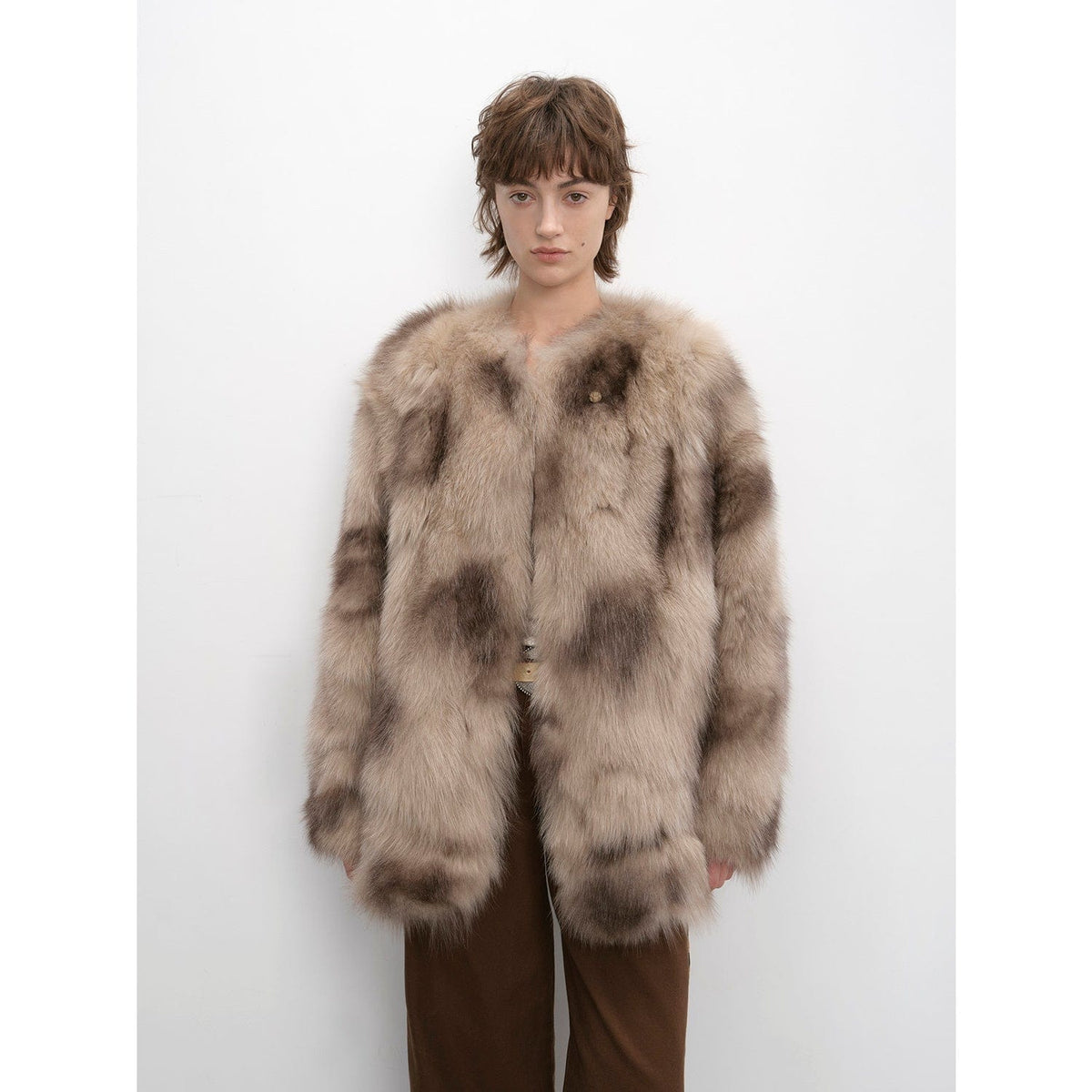 Fireladyfur Clothing Women's Fashion - Women's Clothing - Jackets & Coats - Real Fur Heartbeat Private Collection Casual Casual Sense of Chicken Heart Collar Two-Color Printing Craft Disc Buckle Fox Fur Co